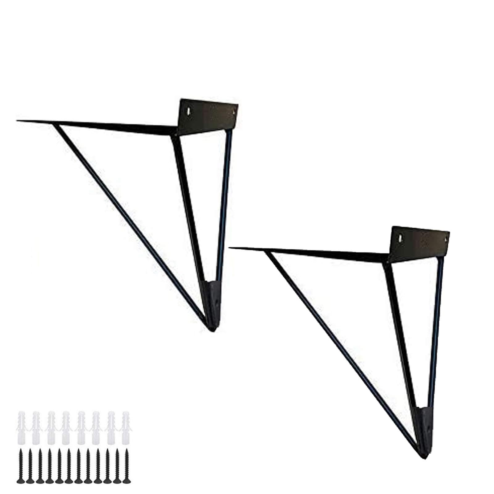 2pcs Metal Floating Shelf Bracket,Iron Triangular Shelving Brackets, Hairpin Leg Prism Baffle Support,Wall Mounted Decorative Corner Brace,Concealed Laminate Shelve Hidden Hardware(black17x28cm)