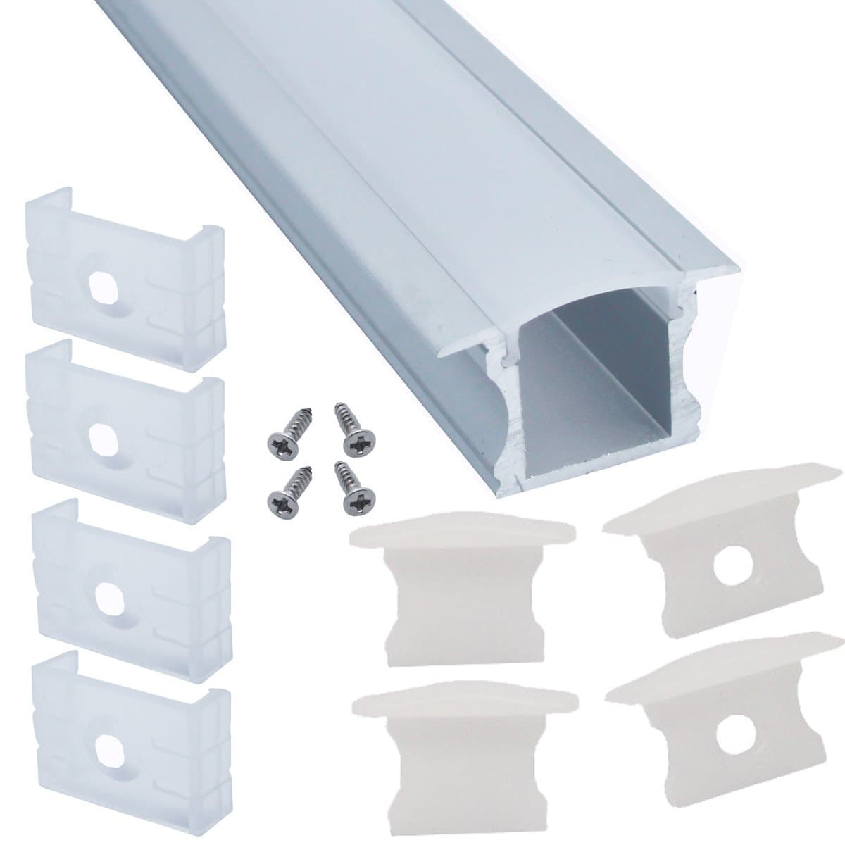Litever 6-Pack 3.3 ft/1 Meter Deep Flush Aluminum Channels for LED Strips Recessed Embeded Mounting with Diffused PC Covers End Caps Mounting Clips Screws-LL-007-B