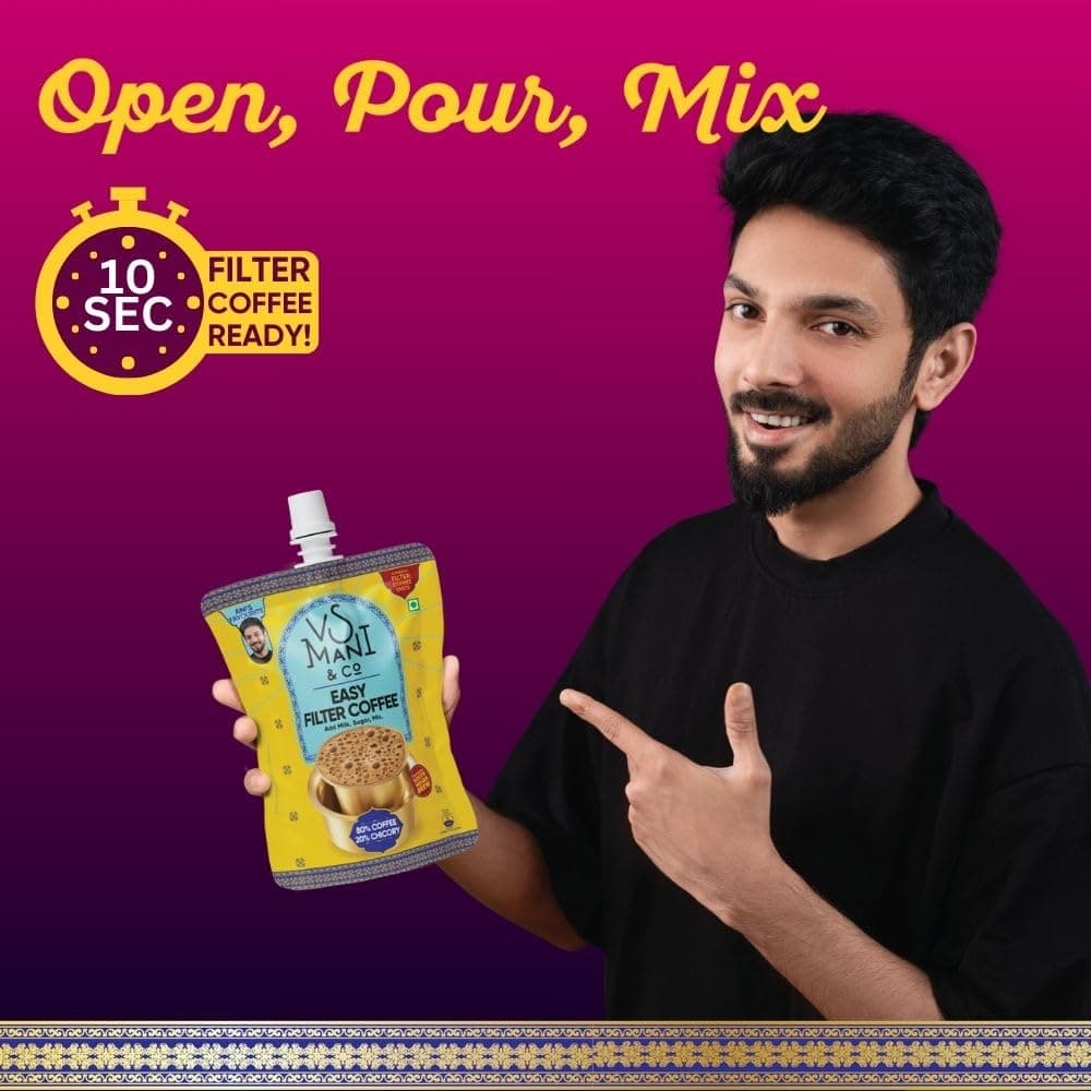 VS Mani & Co. Filter Coffee Decoction Combo | Strong and Aromatic - Arabica Dark Roast | Authentic South Indian Flavour and Brass Dawara/Tumbler Combo Set, 100 Ml Each