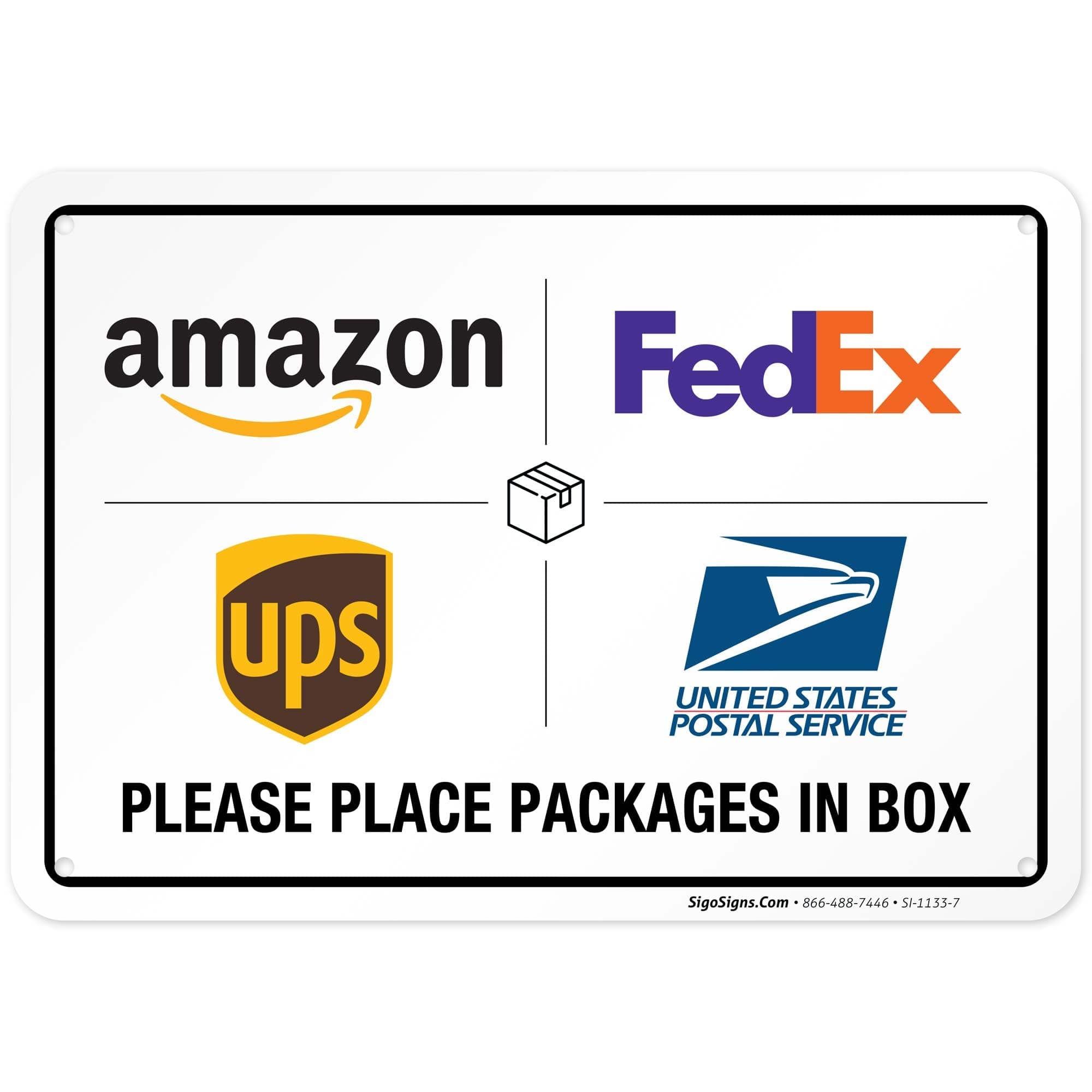 Package Delivery Sign, Delivery Instructions for FedEx Amazon Ups USPS Sign, 10x7 Rust Free Aluminum,Weather/Fade Resistant, Easy Mounting, Indoor/Outdoor Use, Made in USA by SIGO SIGNS