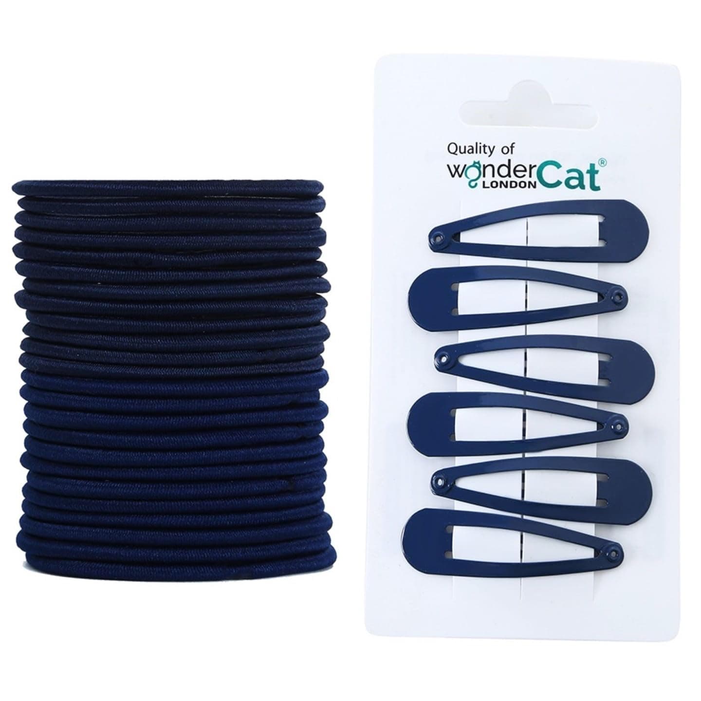 School Elastic Set - 18 Pcs (12 Elastics + 6 Snap Clips) - 3mm Hair Ties & 5cm Snap Clips - Navy Blue