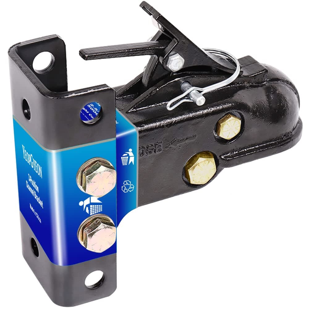 Adjustable Trailer Coupler and 5-Position Channel Bracket Kit, 2-5/16" Hitch Ball 15,000 lbs Capacity, Heavy Duty Steel Towing Equipment for Utility Trailers, Boats and RVs, Black Powder Coated