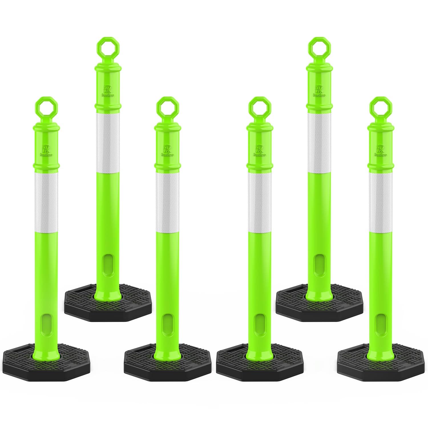 RoadHero 45 Inch 6 Pack Delineator Post with Base, Lime Green Traffic Delineator Posts Cones with Reflective Collars for Parking Lots, Road Safety, Construction Events