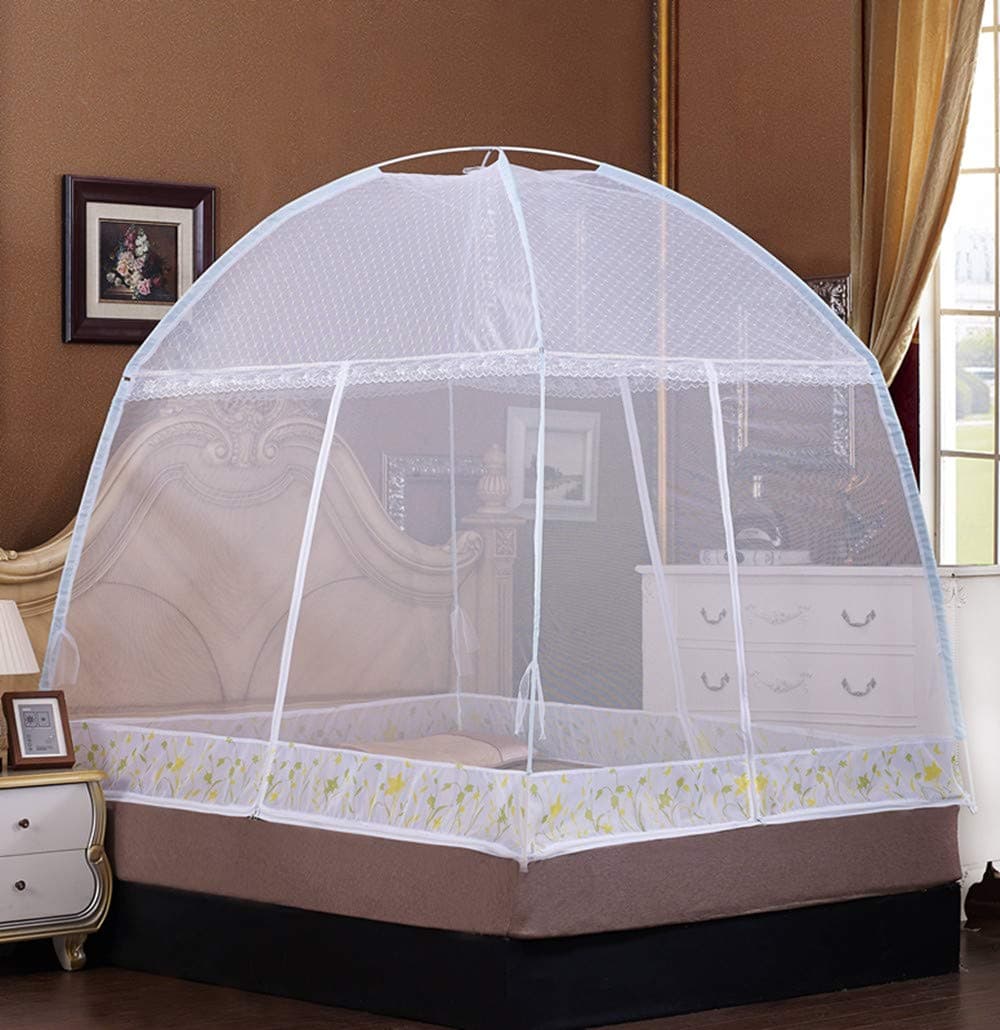 Mosquito Net Pop up Dome Bed Canopy Netting Curtains Foldable Fly Midges Insect Stopping Mosquito Netting with 3 Openings (White, 180 * 200)