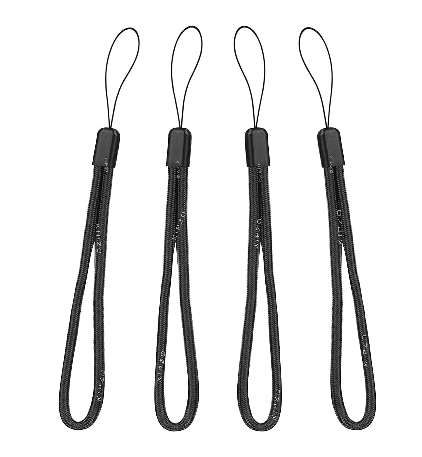 Black Multipurpose Hand Wrist Strap Lanyard 4 Pcs for Cell Phone Cover Key Ring Pen Drive Badge Holders Charm DIY Jewellery Straps Thread Ring with Hook Smart Round Zip Carry case Pouch