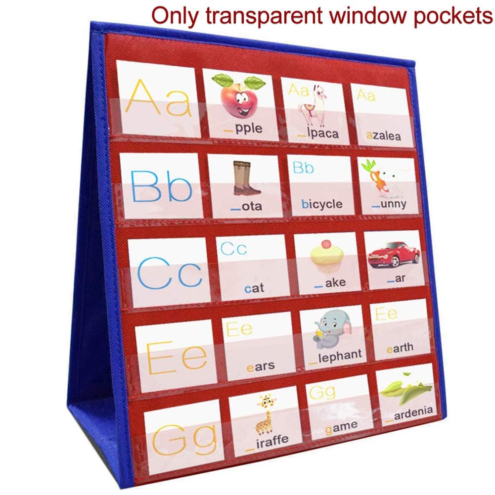 Tabletop Pocket Chart, Double-Sided & Self-Standing Desktop Pocket Chart Classroom Pocket Chart - Numbers and Words Activities, Class, Family Educational Tool (red+Blue)