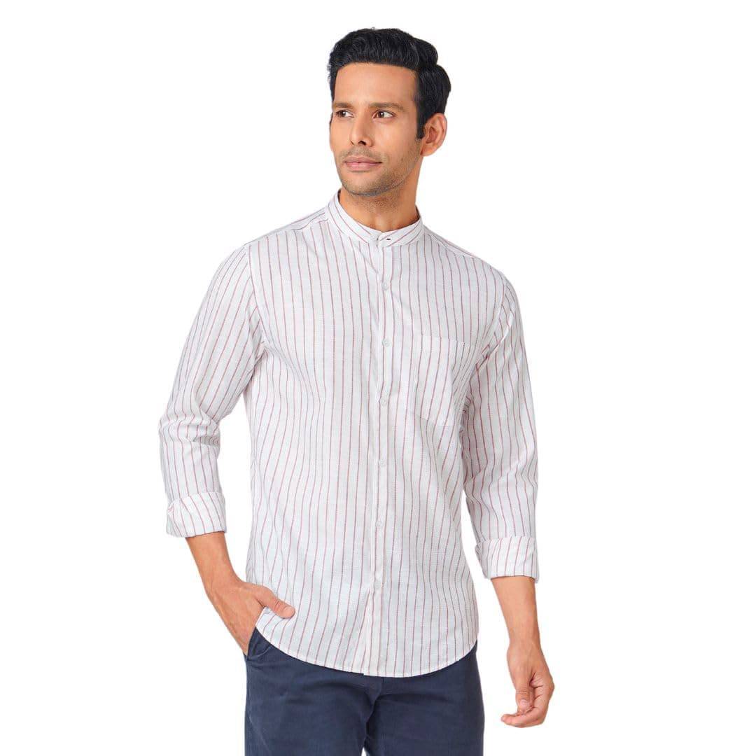 MARKRICHMen's Solid Slim Fit Shirt for Men | Striped/Solid Casual & Formal | Band Collar Shirt with Long Sleeves | Striped Shirts for Formal Wear & Solids for Casual wear(Available in Both Options)