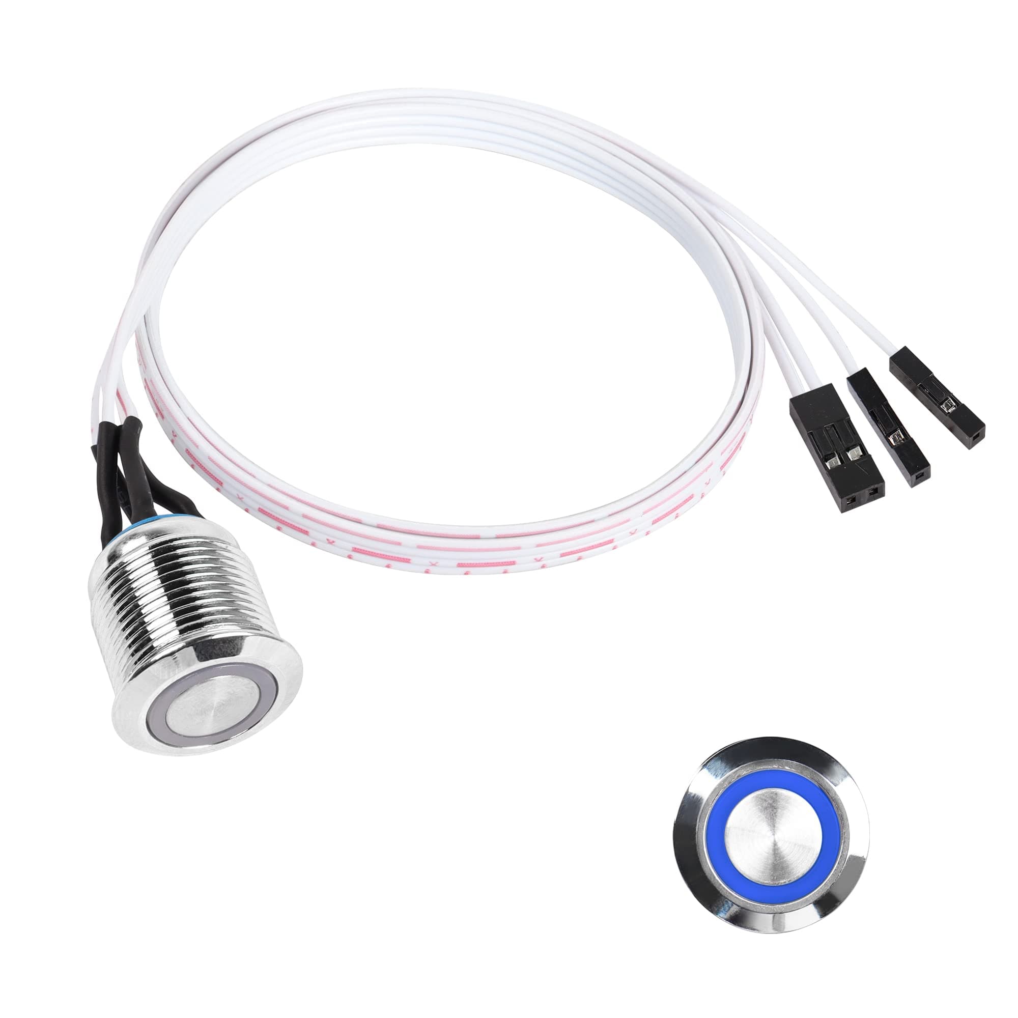 YACSEJAO 16mm Chassis Metal Button Desktop Computer Host Switch Cable LED Power Button ATX Supply On/Off