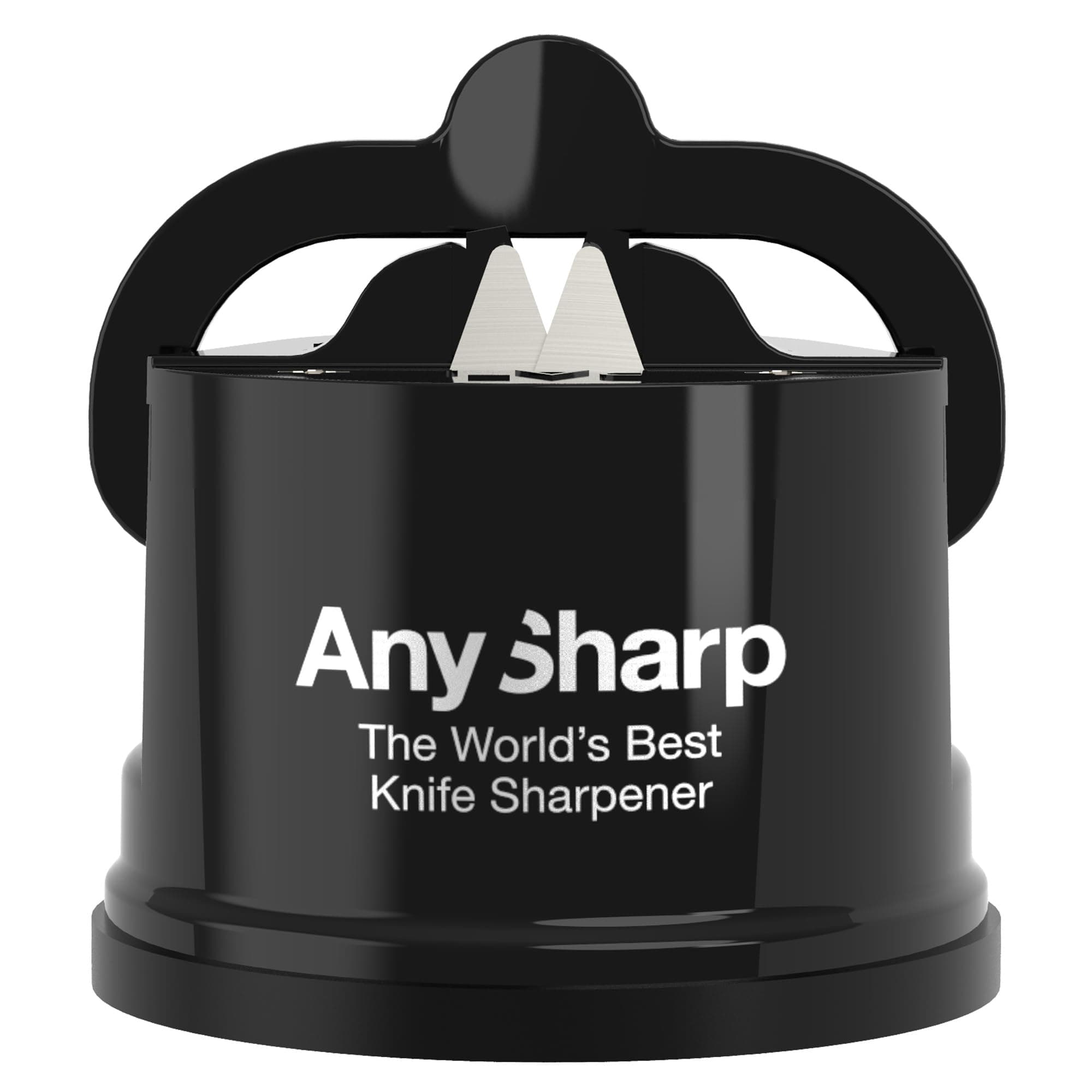 AnySharp – EDITIONS – Hands Free Knife Sharpener - Easy to Use Sharpening Tool with PowerGrip Suction Base and 20-Degree Pre-set Angle - For All Knives: Chef’s, Serrated, and Hardened Steel - Black