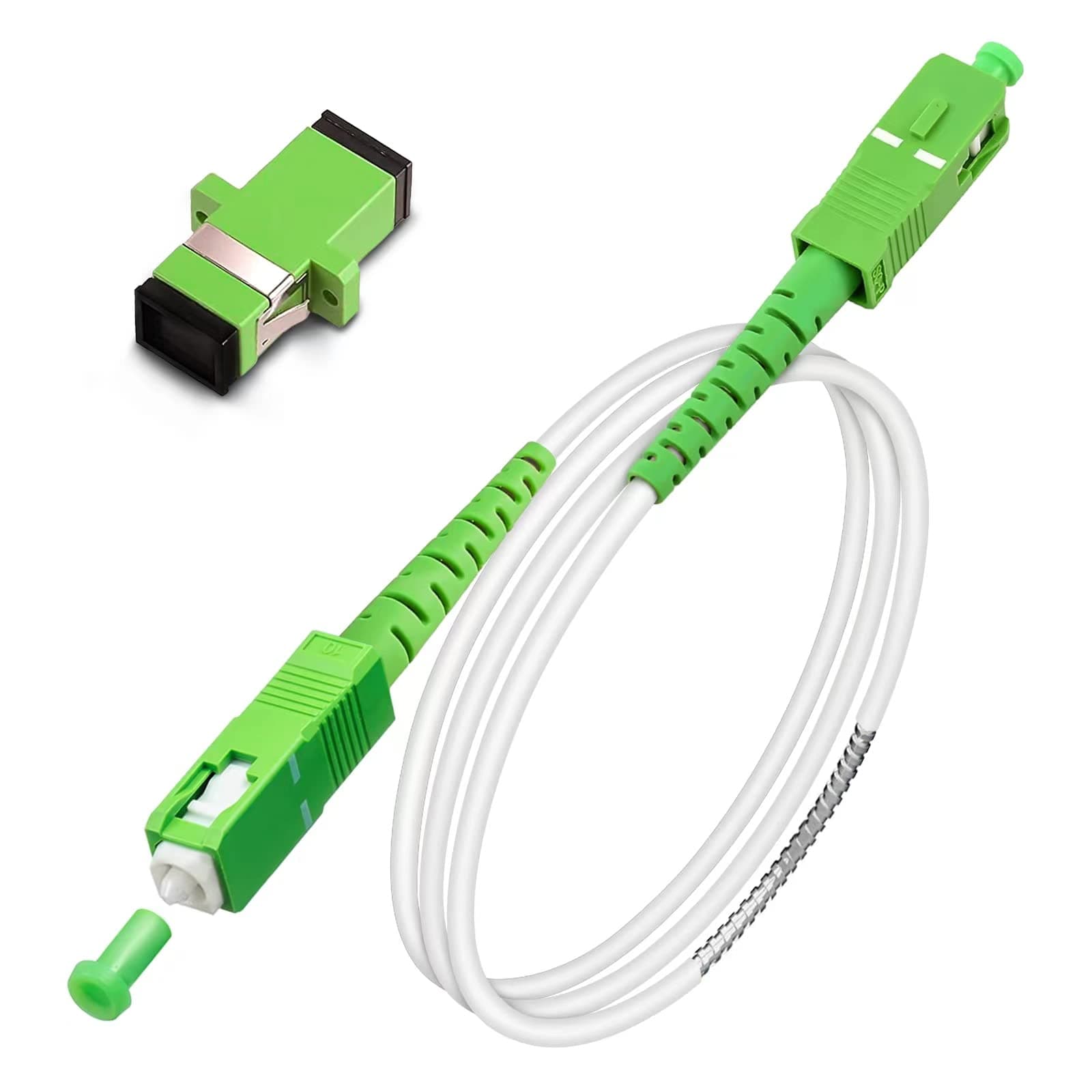 SC/APC to SC/APC Fiber Optic Internet Cable, Armored Single Mode Patch Cable, Fiber Optic Jumper Optical Patch Cord - SIMPLEX - 9/125um - OS1/OS2 Compatible, LSZH White, 1m
