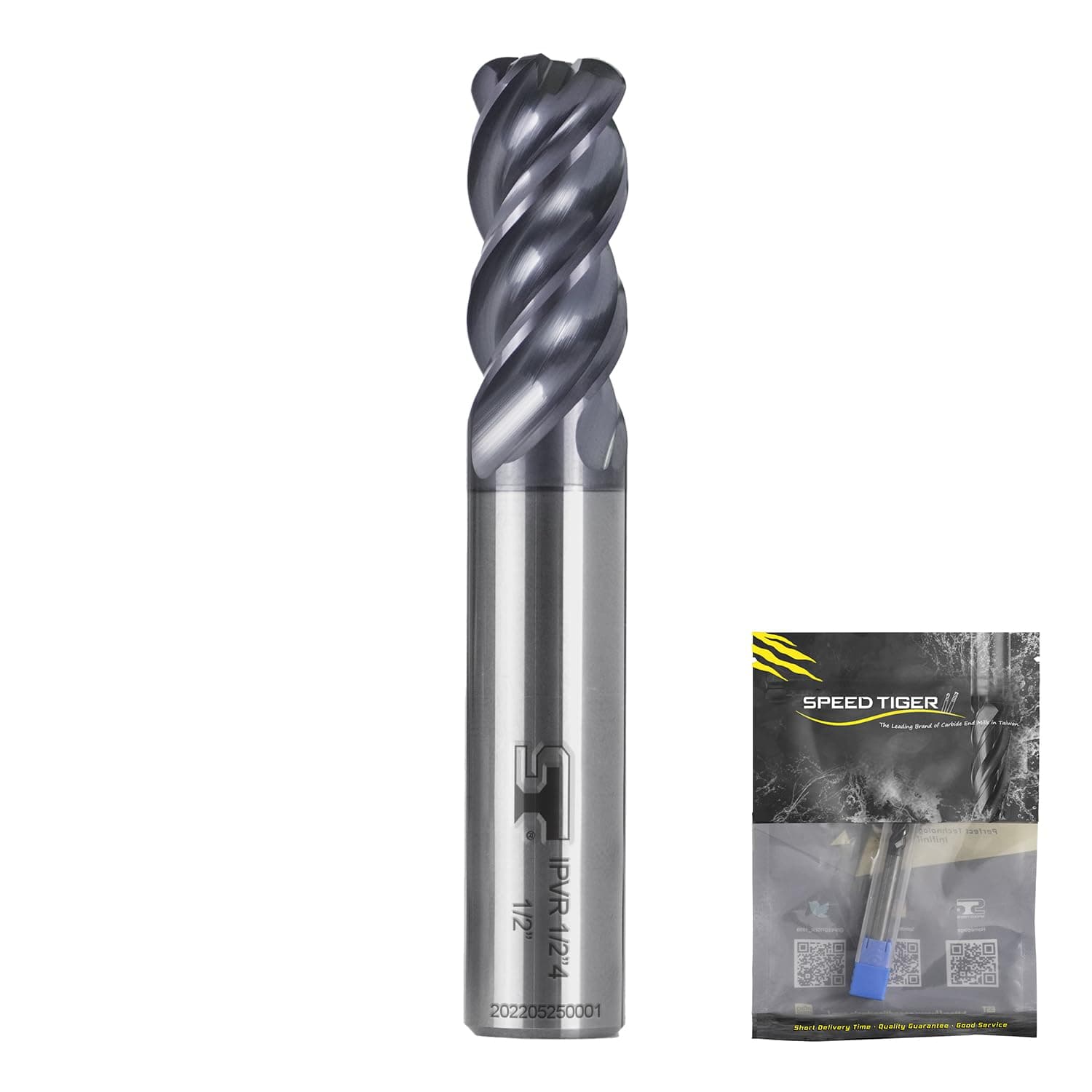 SPEED TIGER IPVR Carbide Corner Radius End Mill for Titanium - Unequal Flute Spacing and Helix Design - 4 Flute - IPVR1T1/4"0.03"4 - Made in Taiwan (1 Piece, R0.03, 1/4")
