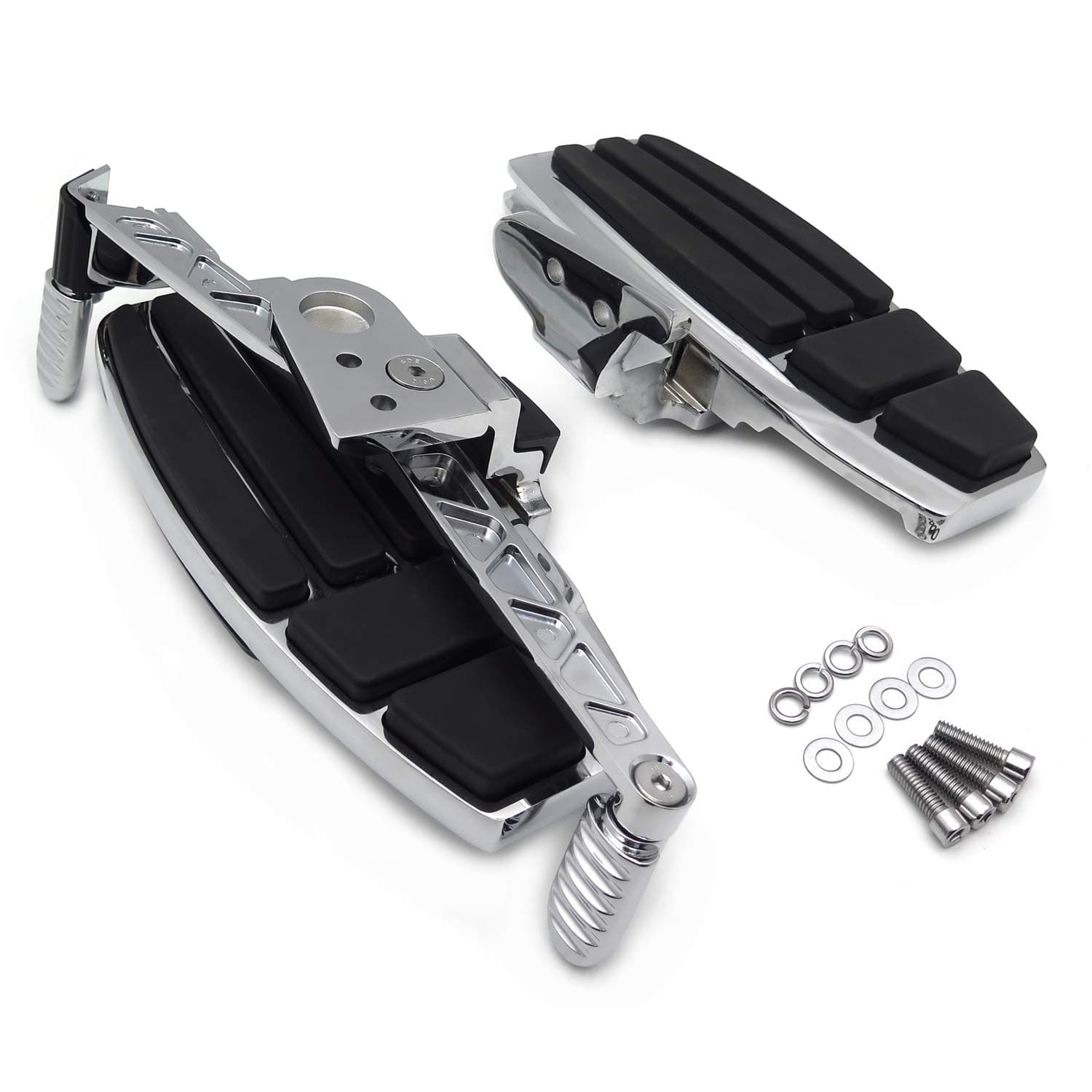 HTTMT- Front Driver Floorboard & Screws Kit Compatible With Goldwing 01-17 GL1800 13-16 F6B 14-15 Valkyrie Chrome [P/N: MT216-130-CD]