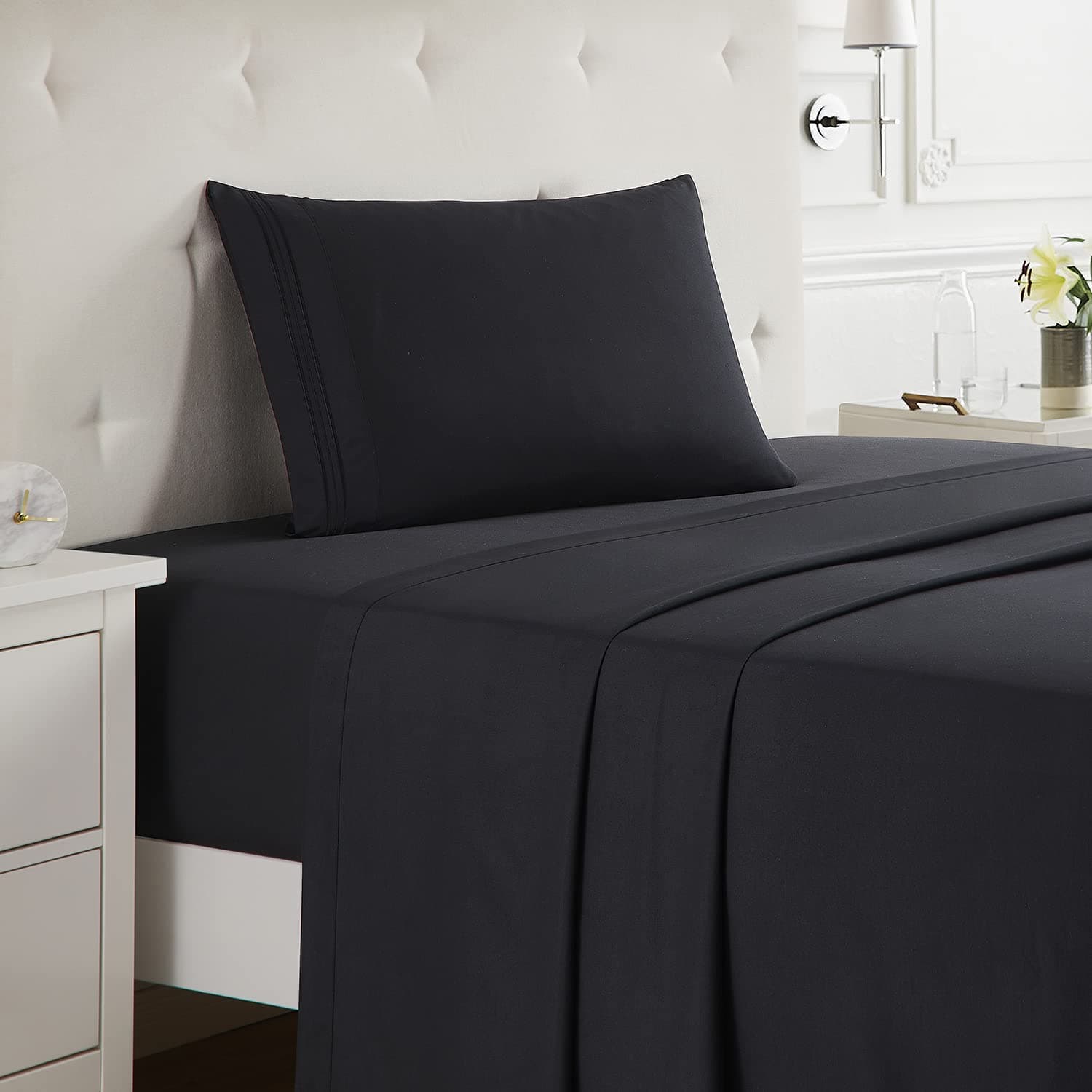 Nestl Twin Sheets Set - 3 Piece Twin Bed Sheets, Double Brushed Twin Sheet Set, Hotel Luxury Bed Sheets Twin Size, Extra Soft Black Sheets, Twin Size Bed Set