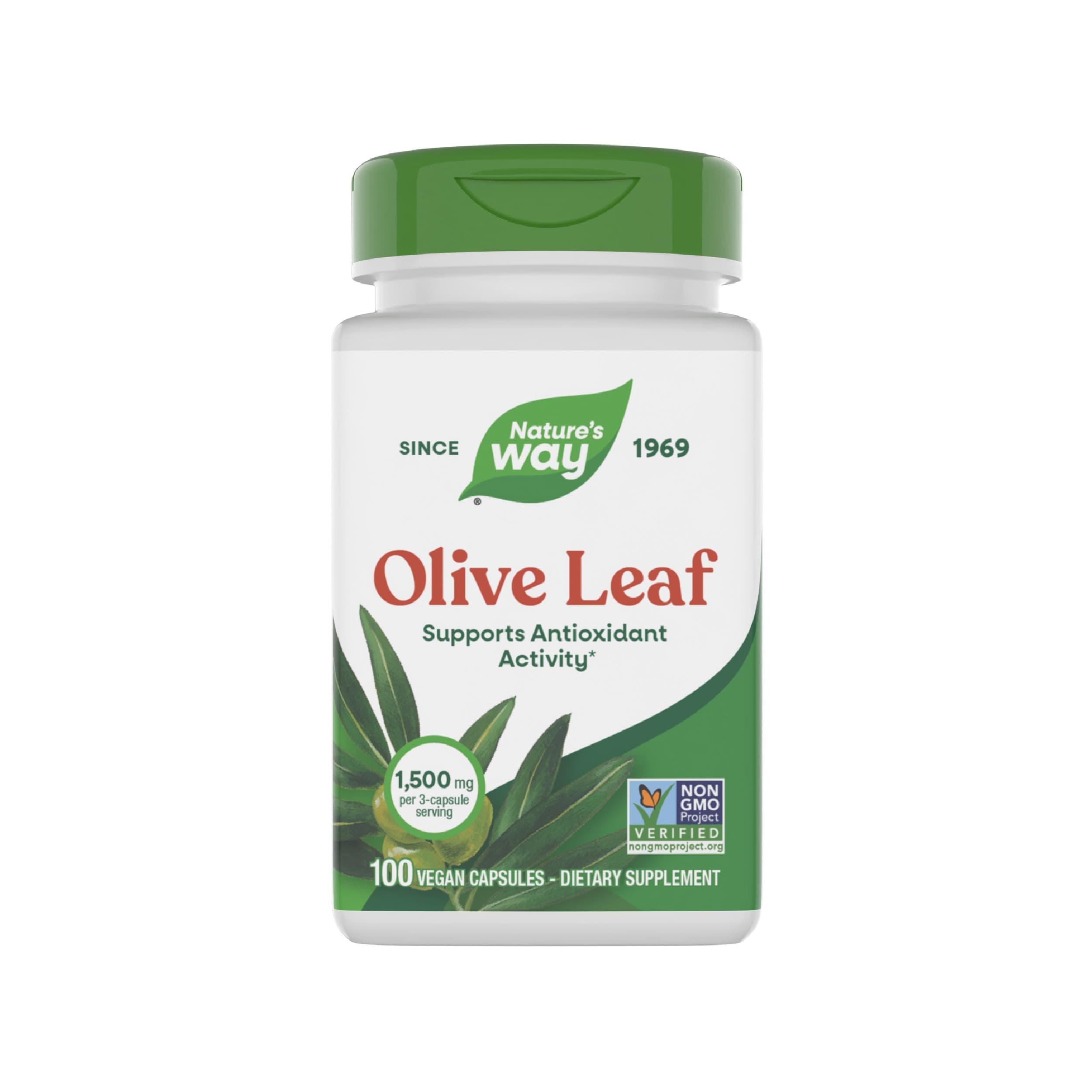 Nature's Way Olive Leaf - 1,500 mg per 3-Capsule Serving - Supports Antioxidant Activity* - Olive Leaf Herbal Capsules - Non-GMO Project Verified - Gluten Free - 100 Vegan Capsules
