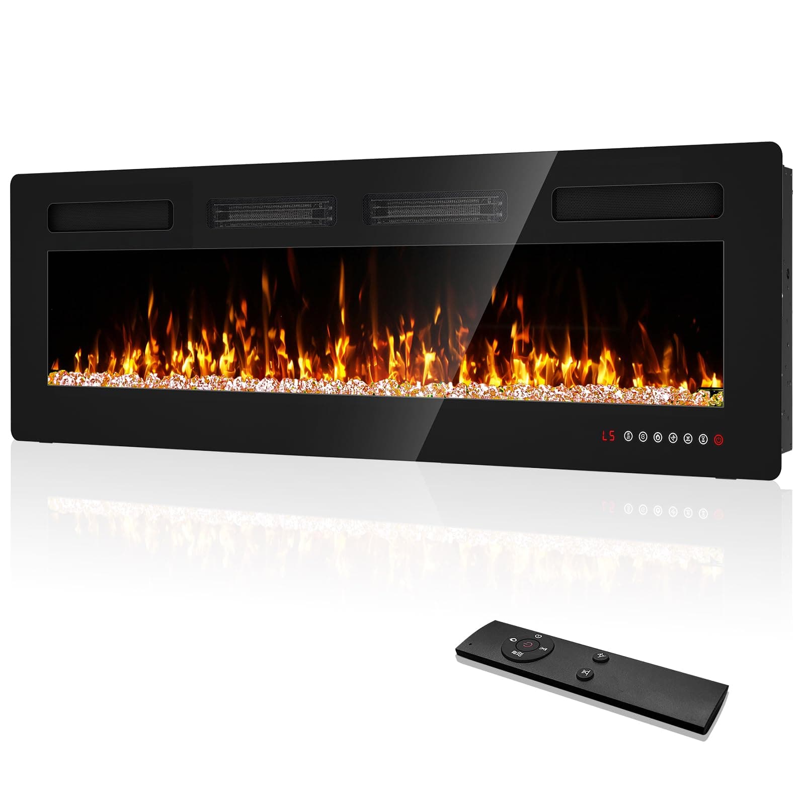 50 inch Electric Fireplace Inserts and Wall Mounted with Remote Control & Touch Screen 1500W Fireplace Heater with Timer