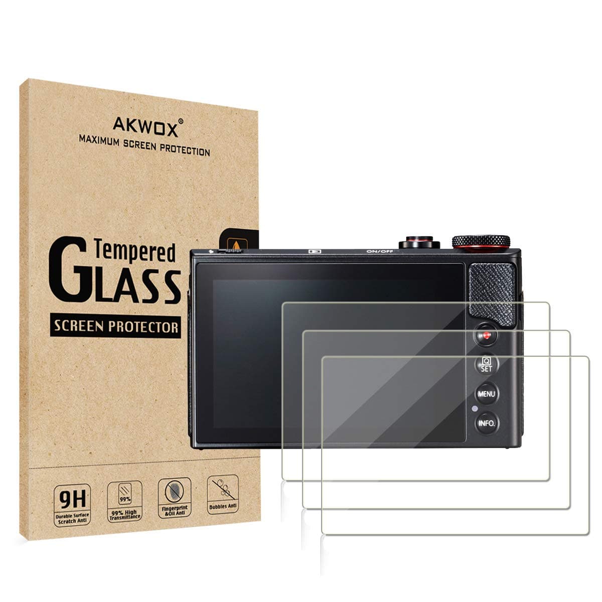 [3-Pack] Tempered Glass Screen Protector for Canon G7X Mark II G9X G9XII G7X G5X, Akwox Scratch resistant LCD Screen Protective Film