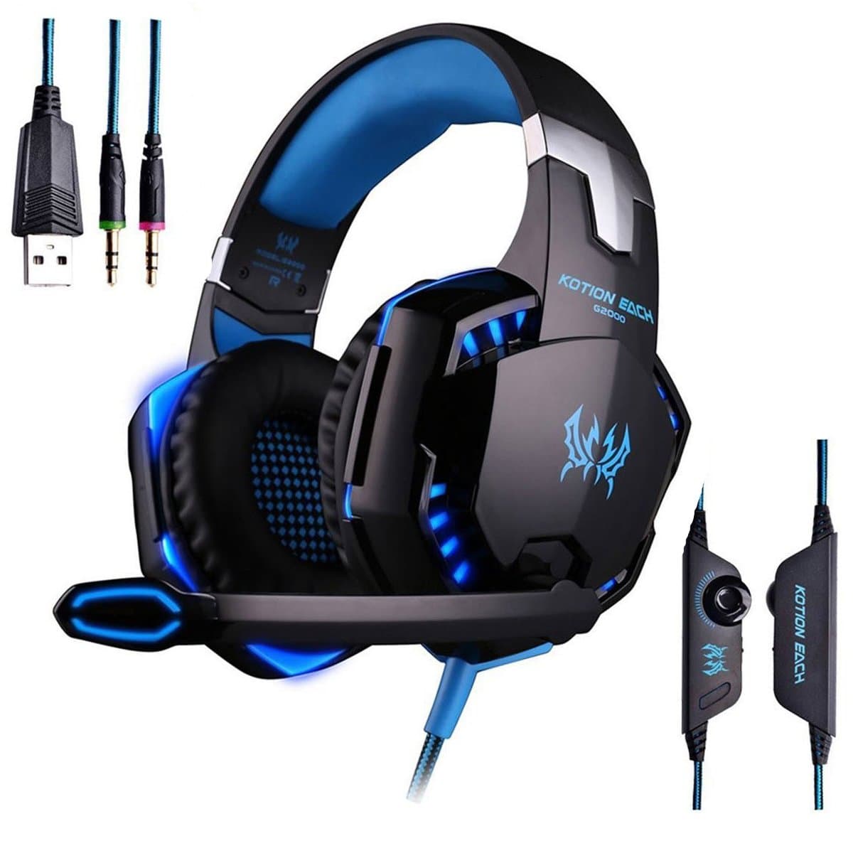 AWON Gaming Headset with Mic for PC,PS4,Xbox One,Over-Ear Headphones with Volume Control LED Light Cool Style Stereo,Noise Reduction for Laptops,Smartphone,Computer (Blue)