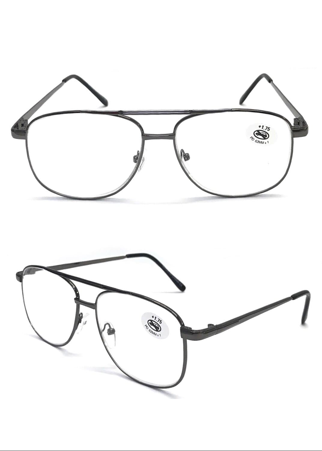 R488 Double Bridge Reading Glasses Large Metal Frame