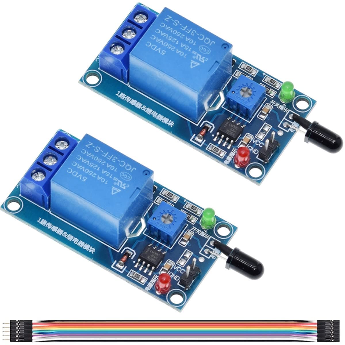 Youmile 2 pcs 1 Channel 5V Flame Sensor Module Relay Module 2 in 1 Fire Detection Fire Alarm Sensor IR Infrared Flame Detection Sensor with DuPont Cable for Arduino