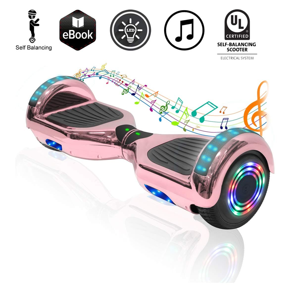 Hoverboard|Hover Board Ul2272 Certified Self Balancing Electric Scooter with Bluetooth&LED for Kids&Adult Cool&Fun 6.5 Chrome Surface Hoverboards Perfect Christmas|Birthday Gift