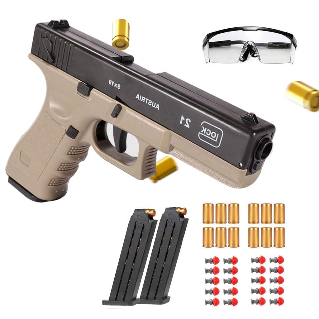 Foam Blaster Sets, EVA Safety Shell Ejecting Blaster with Magazine, Birthday Gift Toy for Children (Auto Loading - Glock Sand)