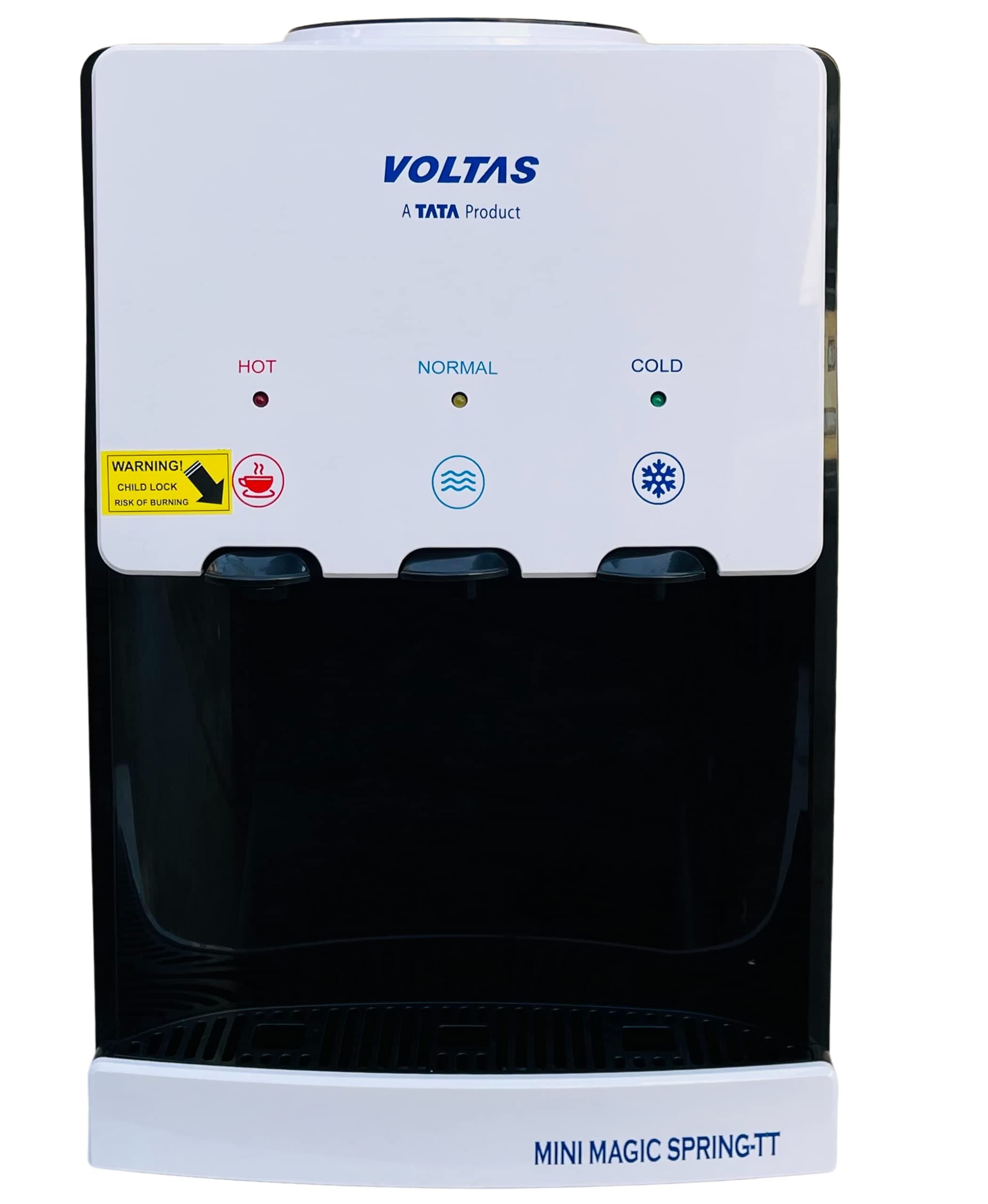 Voltas Spring TT Table Top Water Dispenser with Three Temperature Tap and Compact Design (White and Black), 5 liters