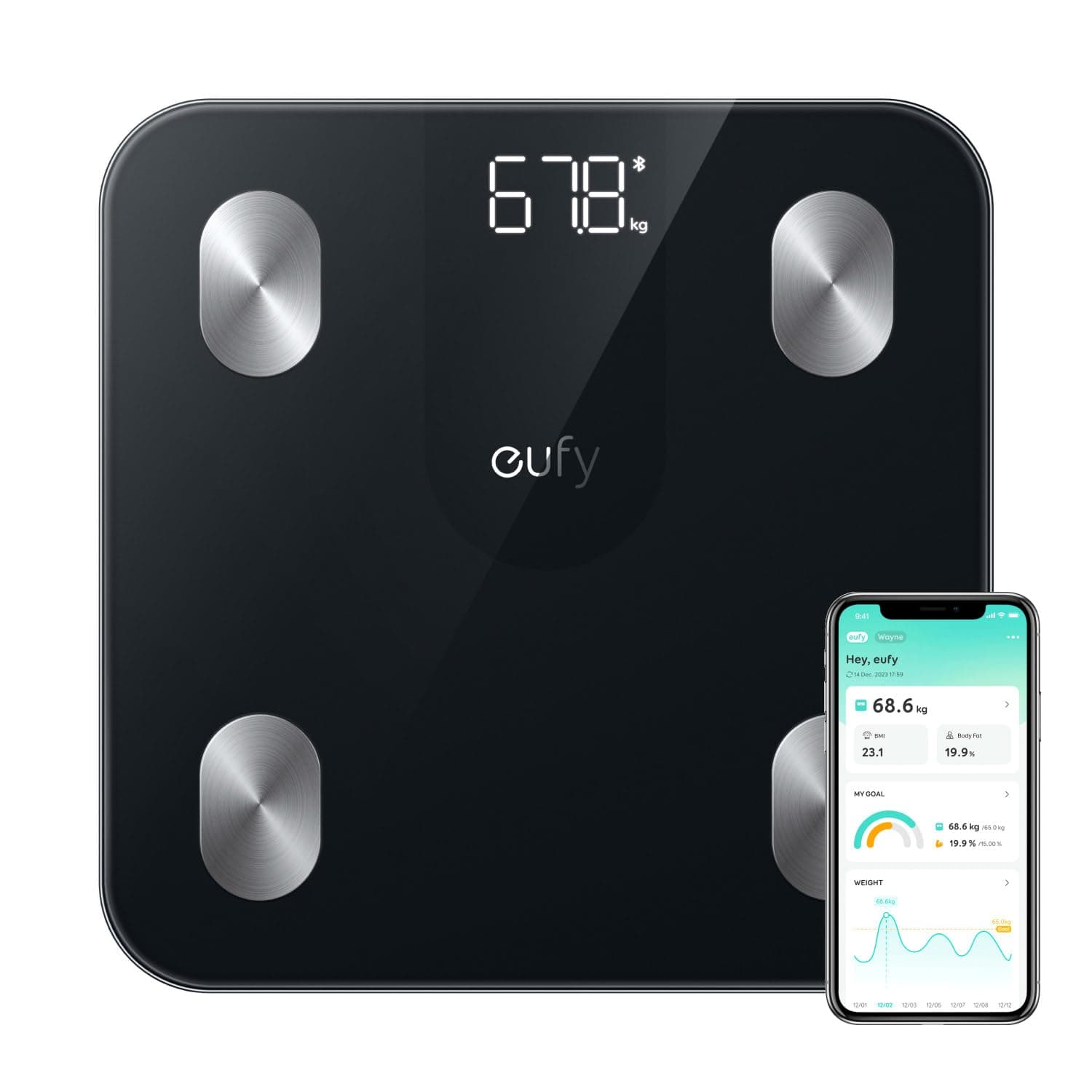 by Anker Smart Scale A1 Digital Bluetooth Smart Scale, Weight Machine for Body Weight with 12 Measurements,Body Fat Analyzer Machine/BMI, Fitness Body Composition Scale with APP, lbs/kg -Black