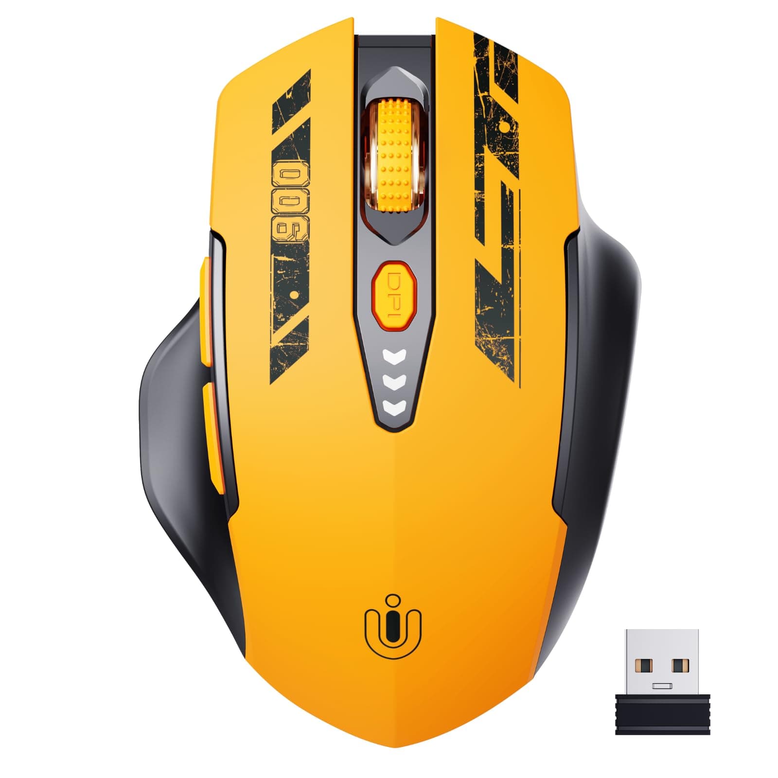 Uineer Wireless Mouse, [Upgraded] Visible Battery Display，Rechargeable Laptop Mouse Wireless 2.4G USB, 4 Adjustable DPI levels,Optical Mice for Laptop PC Computer,Yellow