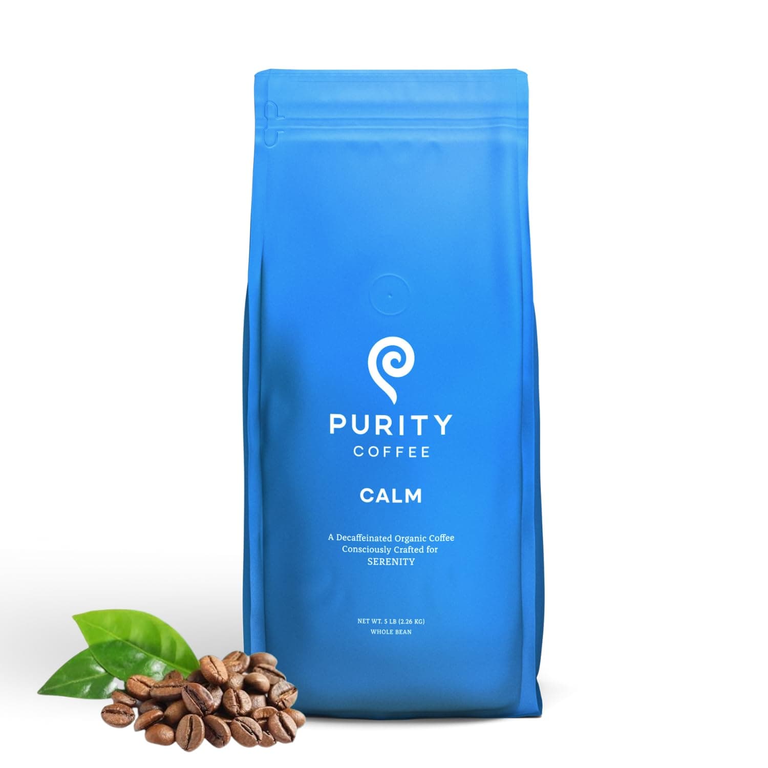 Purity Coffee CALM Decaf Medium Roast Whole Beans - USDA Certified Organic Specialty Grade Arabica Swiss Water Processed Decaffeinated - Third Party Tested for Mold, Mycotoxins, Pesticides - 5 lb Bag