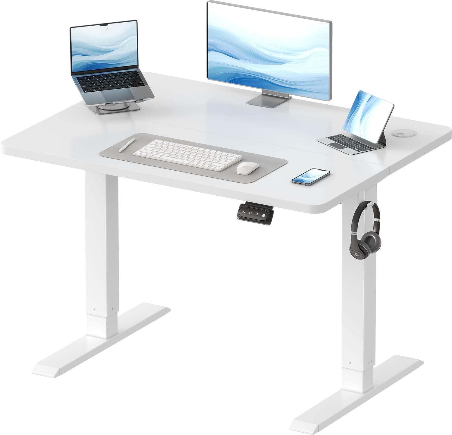 Devoko Electric Height Adjustable Desk Home Office Desk Adjustable Sit-Stand Desk for Kids and Adults, 100 x 60 cm (White)