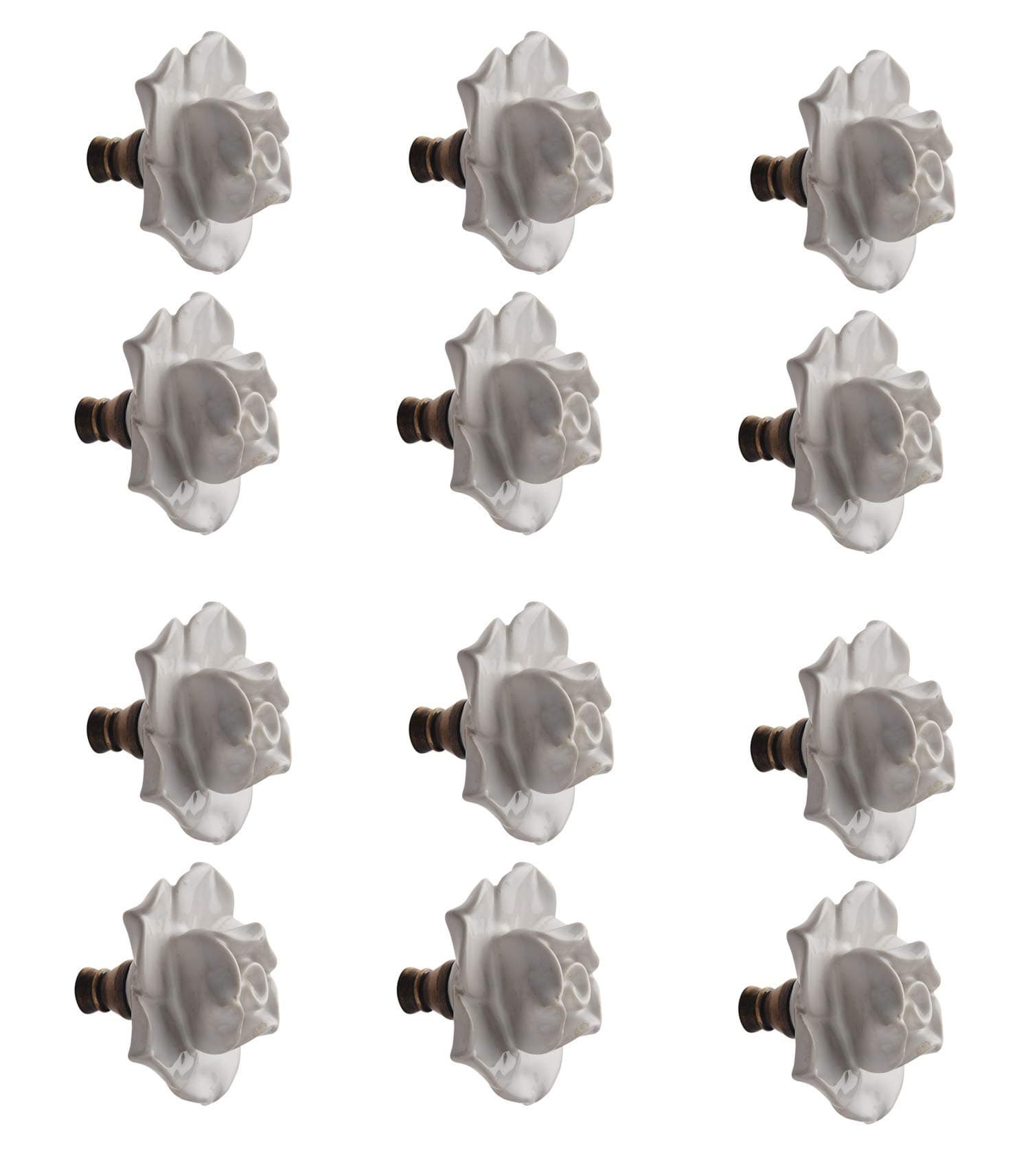 HOBKNOBS Ceramic Rose Flower Shaped Cabinet Doors/Drawers/Wardrobe Pull Handle Knob (White and Brown; 55 x 48 mm) (12)