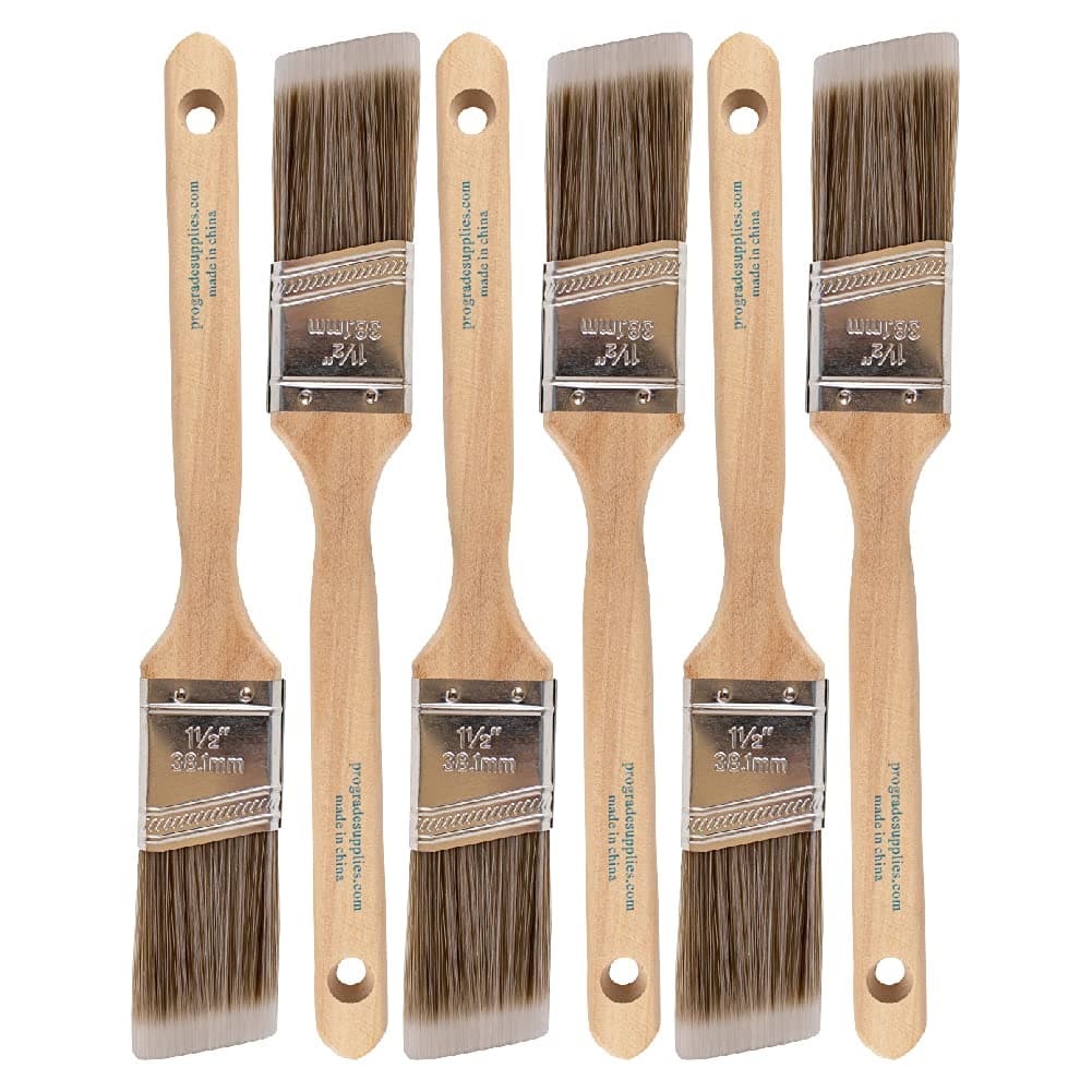 Paint Brushes - 6-Pack - 1.5" Angle Sash Brushes for All Latex and Oil Paints & Stains - Home Improvement - Interior & Exterior Use