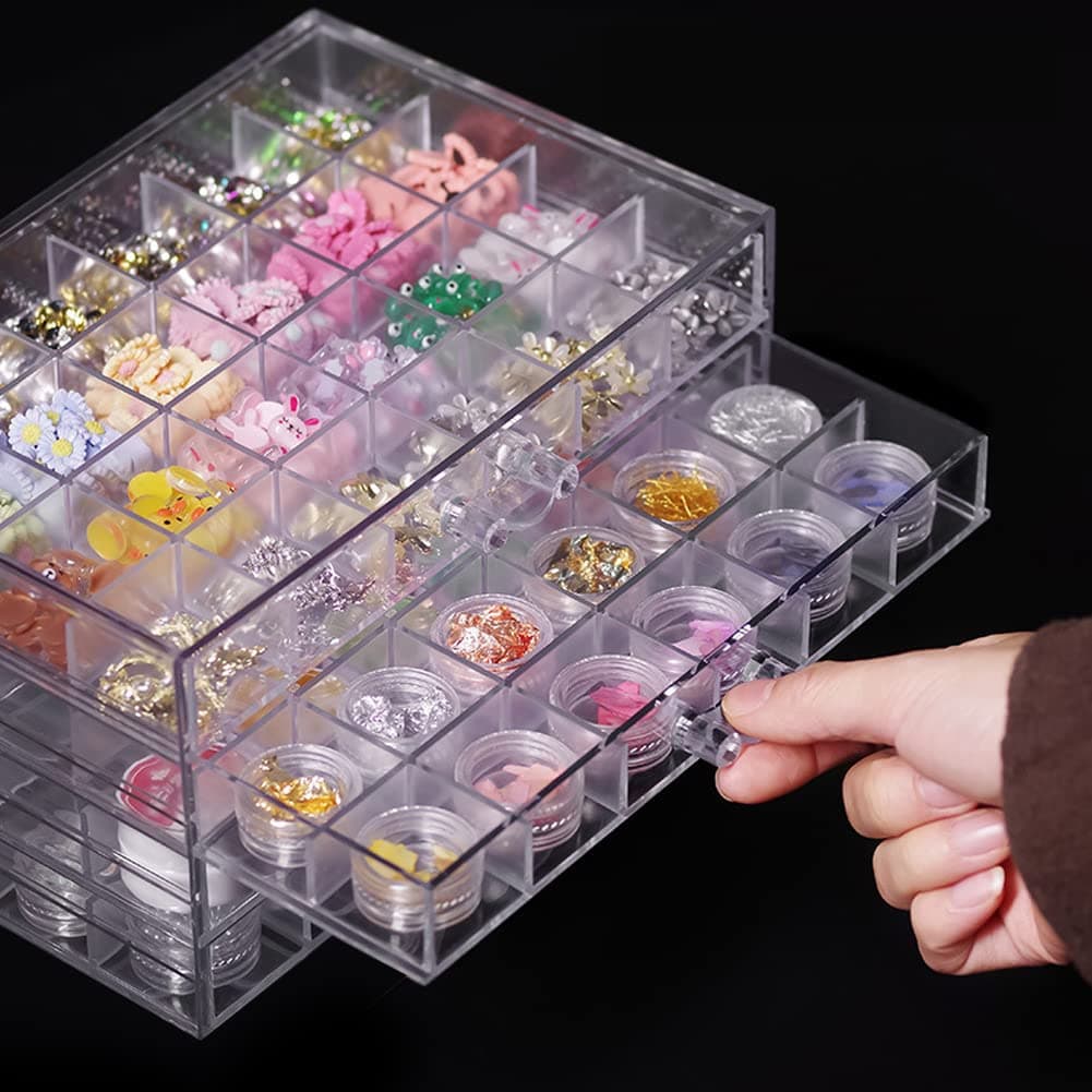 Compartment Storage Box 72 Grids Acrylic Organizer Box with 3 Drawers Storage Containers Transparent Organizer for Crafts Art Supply Painting Nail Tip Bead Earring Ring (Clear)
