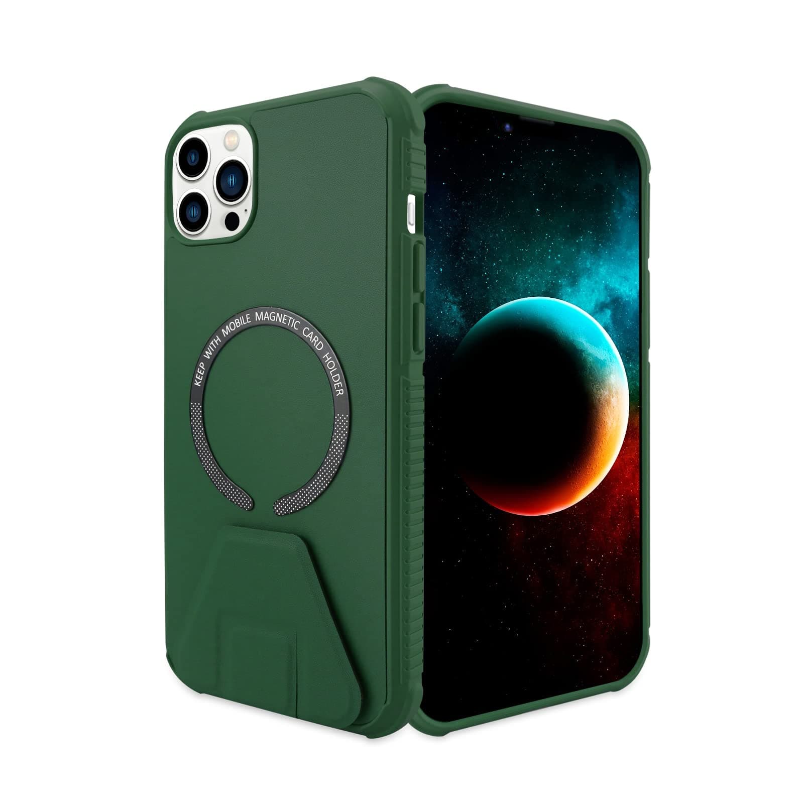 Tnarru iPhone 13 Pro Max Cases with Kickstand [Compatible with Magsafe] PU Leather Non-Slip Shockproof Protective Bumper Cover,Magnetic Stand Phone Cases for iPhone 13 Pro Max-Green
