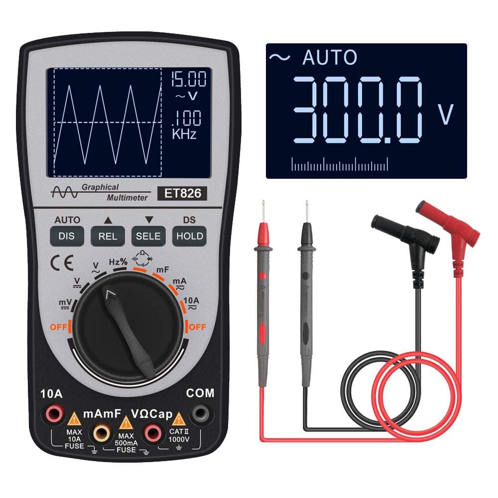 2-in-1 Intelligent Digital Oscilloscope Multimeter DC/AC Current Voltage Resistance Frequency Diode Tester 4000 Counts 200KHz Analog Bandwidth 200Ksps Maximum Real-Time