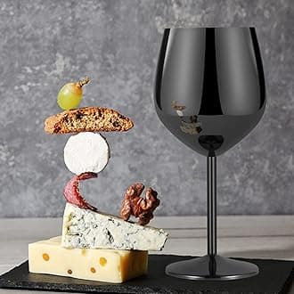 Lifecapido Stainless Steel Wine Glasses Set of 6, 18oz Stainless Steel Metal Wine Glasses, Black Wine Glasses with Cup Brush for Party Office Wedding Anniversary, Great for Red White Wine, Black