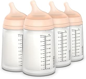 Suavinex Zero Zero Anti Colic Baby Bottle, No 1 Spanish Baby Bottle Brand, Minimizes Bottle Rejection & Nipple Confusion, Perfect for Breastfeeding Babies, Medium Flow, Fair Tone, 4 Pk 9 oz