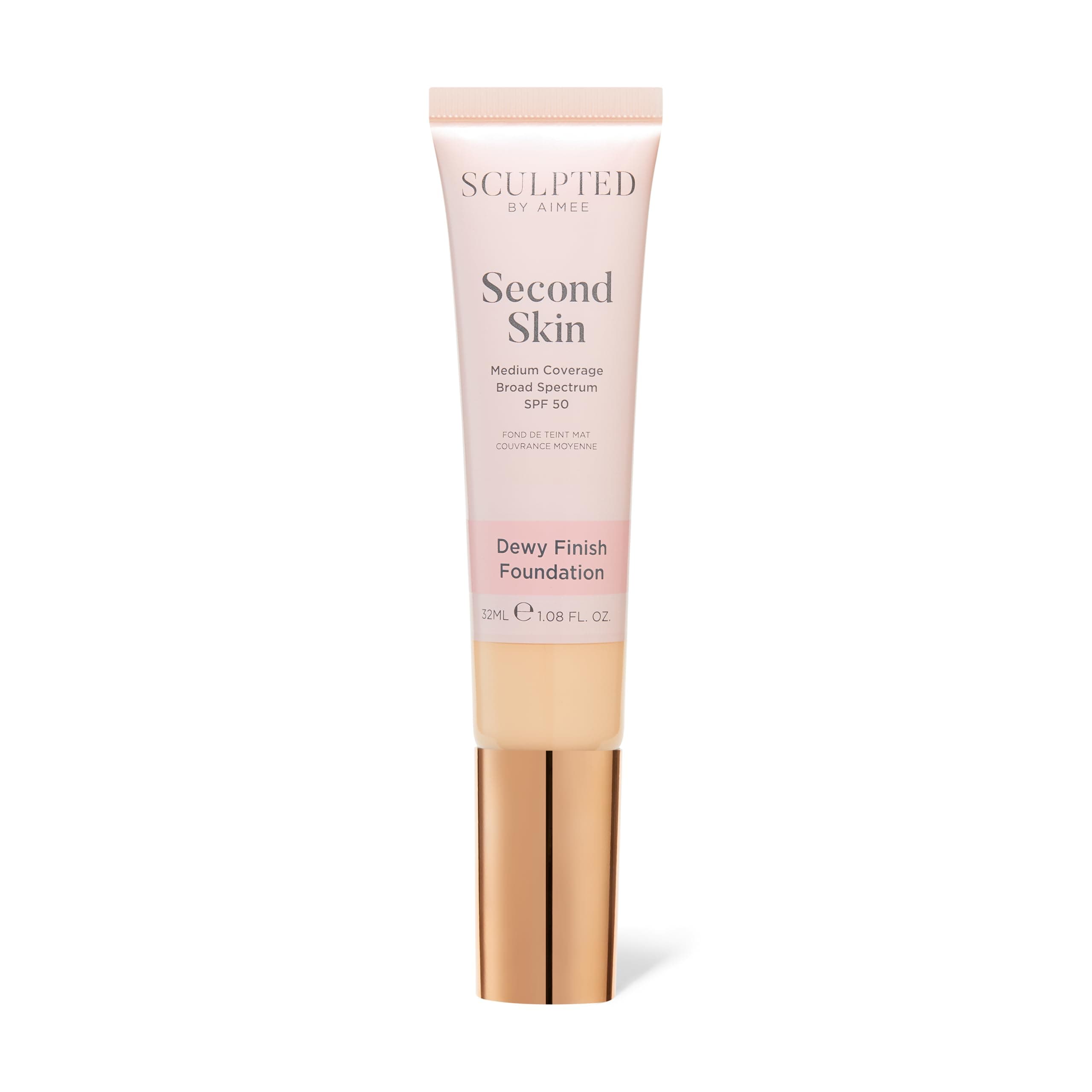 Second Skin Dewy Liquid Face Foundation from Sculpted by Aimee - 32ml Buildable, Medium Coverage Foundation with Dewy Finish, Hyaluronic Acid, Collagen Boosting Formula, SPF 50, (Fair 2.0)
