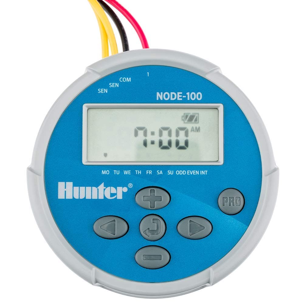 Hunter Node 100 Battery Operated Sprinkler Timer with Solenoid, Waterproof Irrigation Controller for Valves, Wireless, Outdoor, Easy Install, No Wiring Needed for Drip or Remote Systems