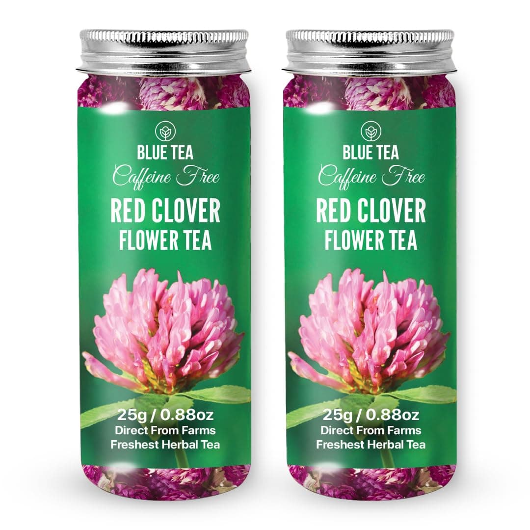 BLUE TEA - Red Clover Tea - 1.76 Oz (Pack of 2) Loose | FLOWER BASED | Herbal Tea - Non-Bitter - Caffeine Free - Farm Fresh - No Preservatives - Non-GMO | Pet Jar Pack