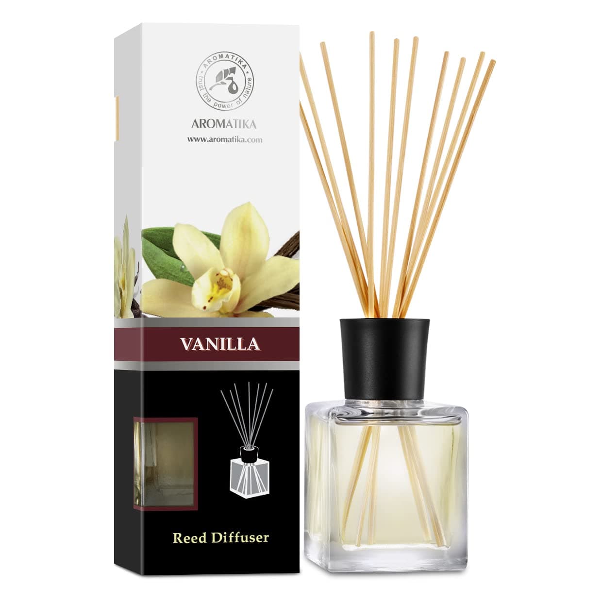 Reed Diffuser with Natural Essential Oil Vanilla 6.8 Fl Oz (200ml) - Scented Reed Diffuser - Gift Set with Bamboo Sticks - Best for Aromatherapy - SPA - Home - Office - Fitness Club