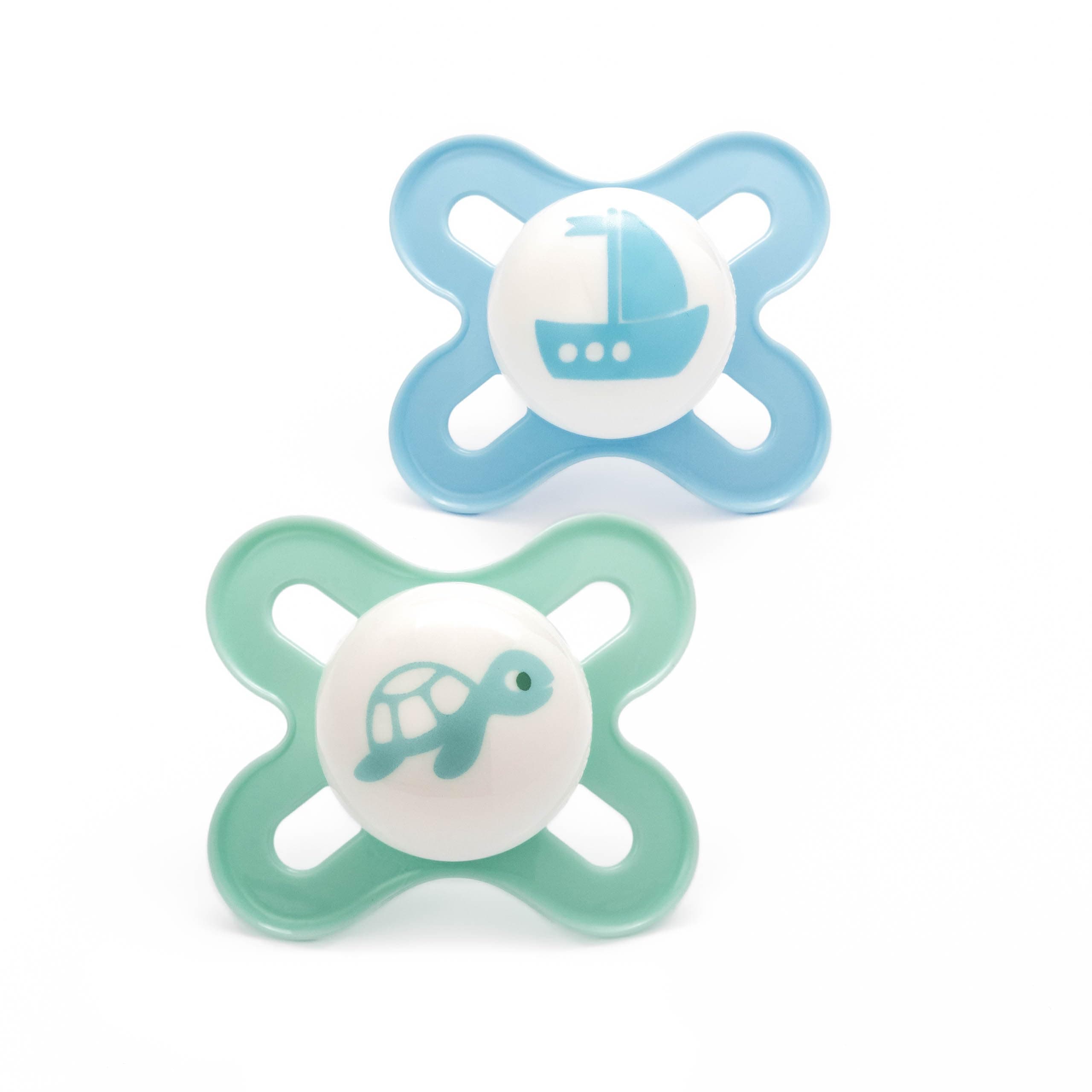 Original Start Soothers 0-2 Months | 2 Pack | Newborn Dummies | Comes in Dummy Steriliser Case | Sustainable Materials | Baby Accessories | Blue (Various Designs)