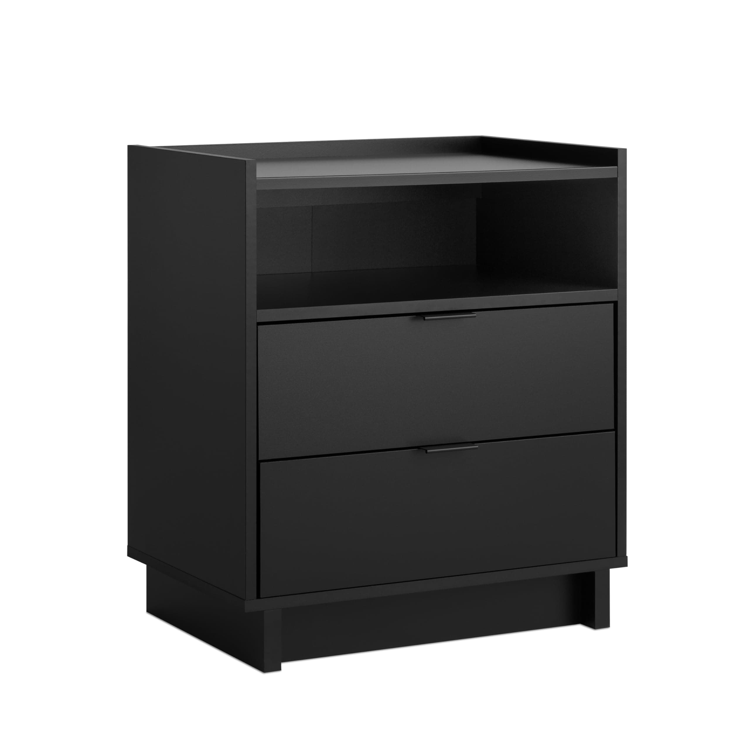 Prepac Simply Modern Nightstand Bedside Table, Black Nightstand for Bedroom, End Table with 2 Drawers and Open Shelf 23.75" W x 26.75" H x 16" D