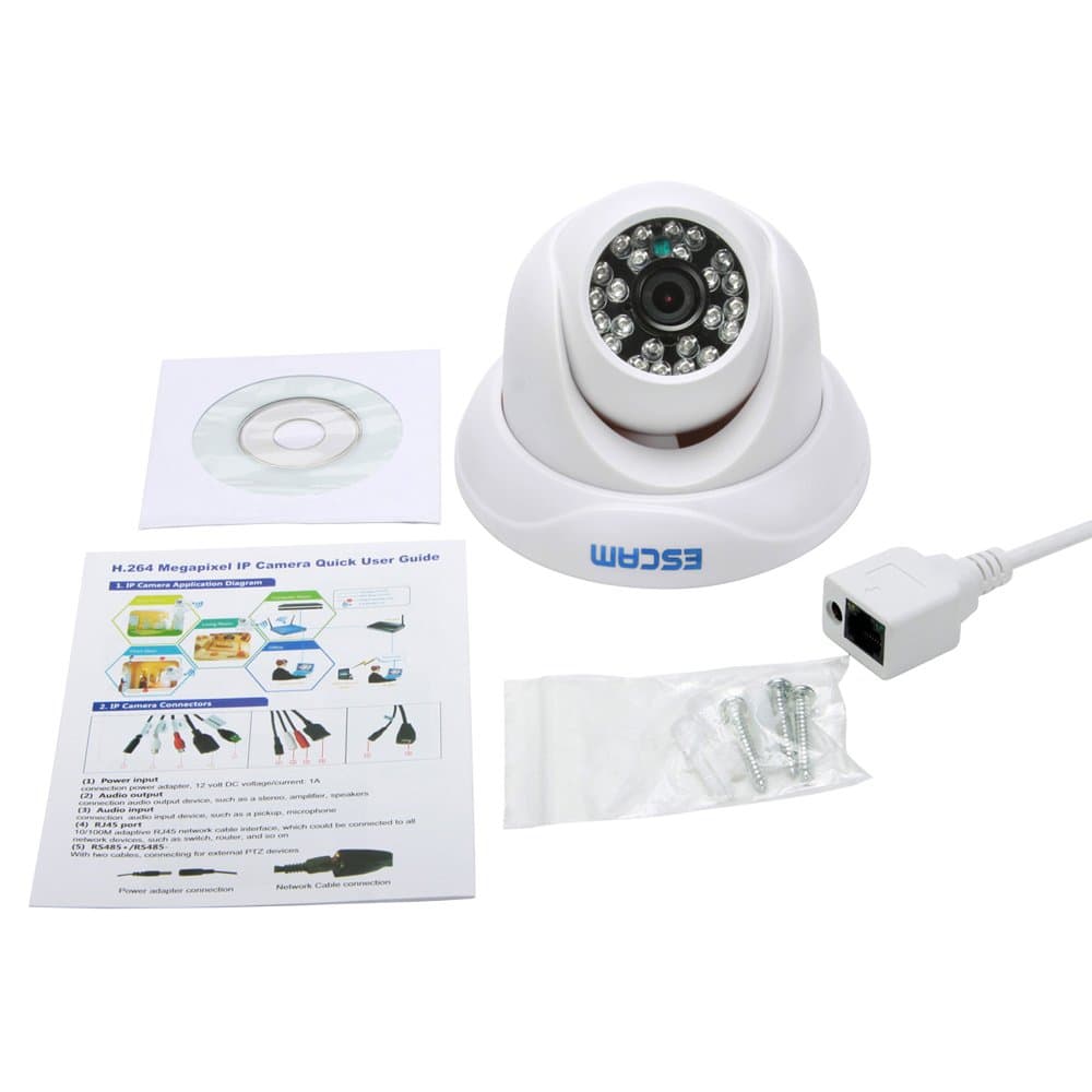 ESCAM Security Dome Camera 1/4" Cmos Hd 720p 3.6mm Wide Angle Lens Night Vision P2p Ip Surveillance Camera
