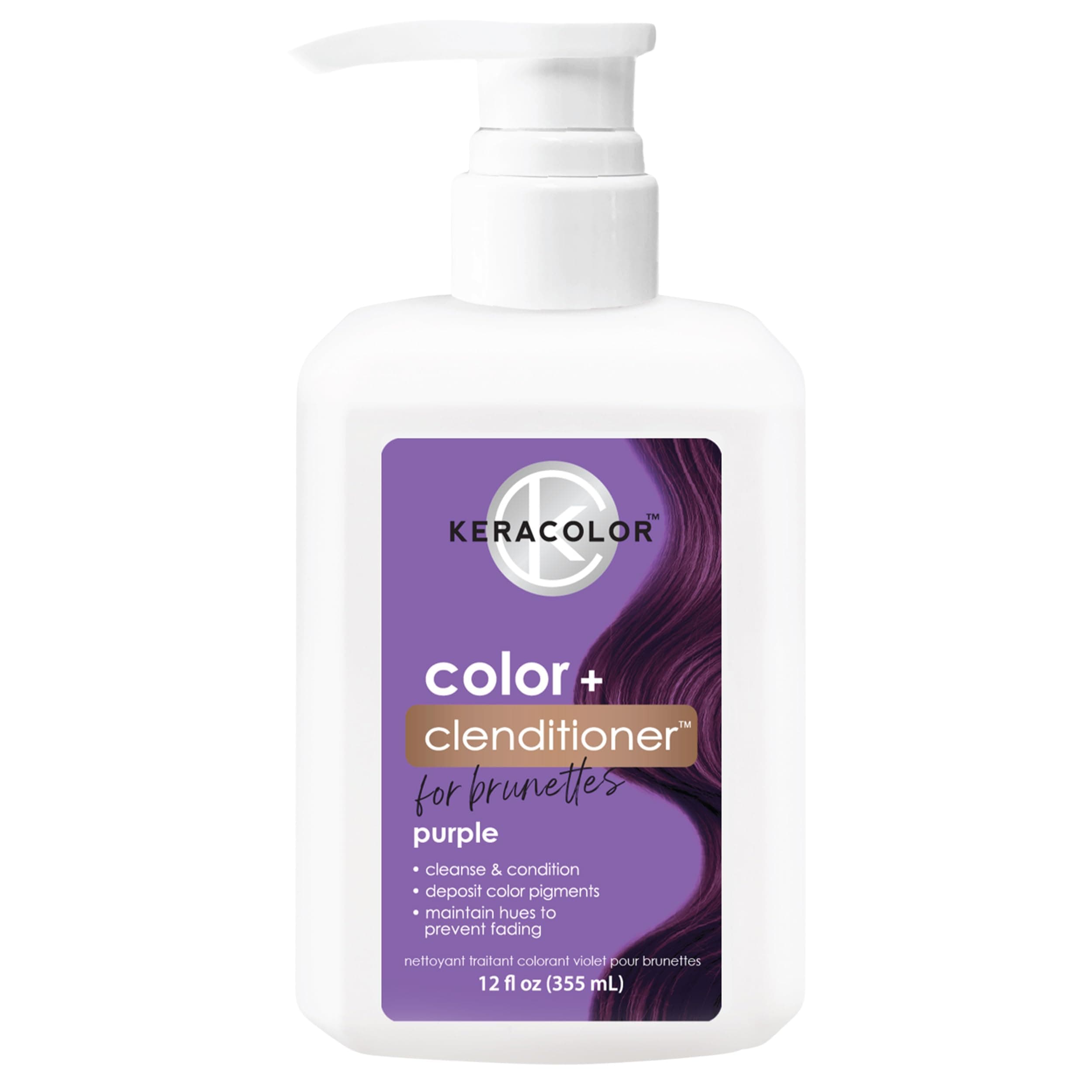 Keracolor Color + Clenditioner 3-in-1 Color-Depositing Conditioner for Brunettes, Gently Cleanses & Conditions, Semi-Permanent Hair Color, 12 Fl Oz