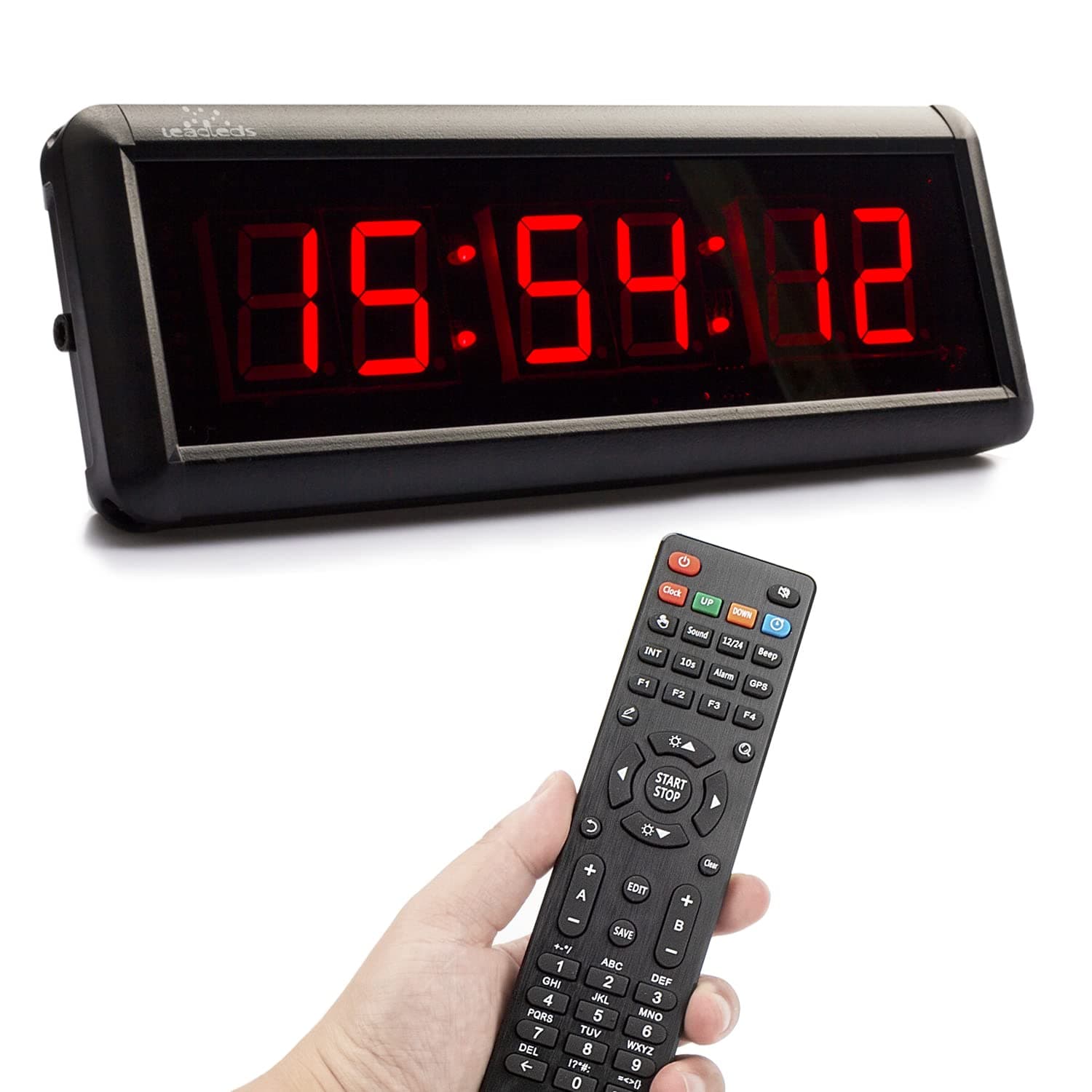 Leadleds 1.5" LED Wall Clock Gym Timer Stopwatch with Remote Control, Countdown/Up Timer for Home, Gym, Fitness, Sports, Kitchen, Office (Red)