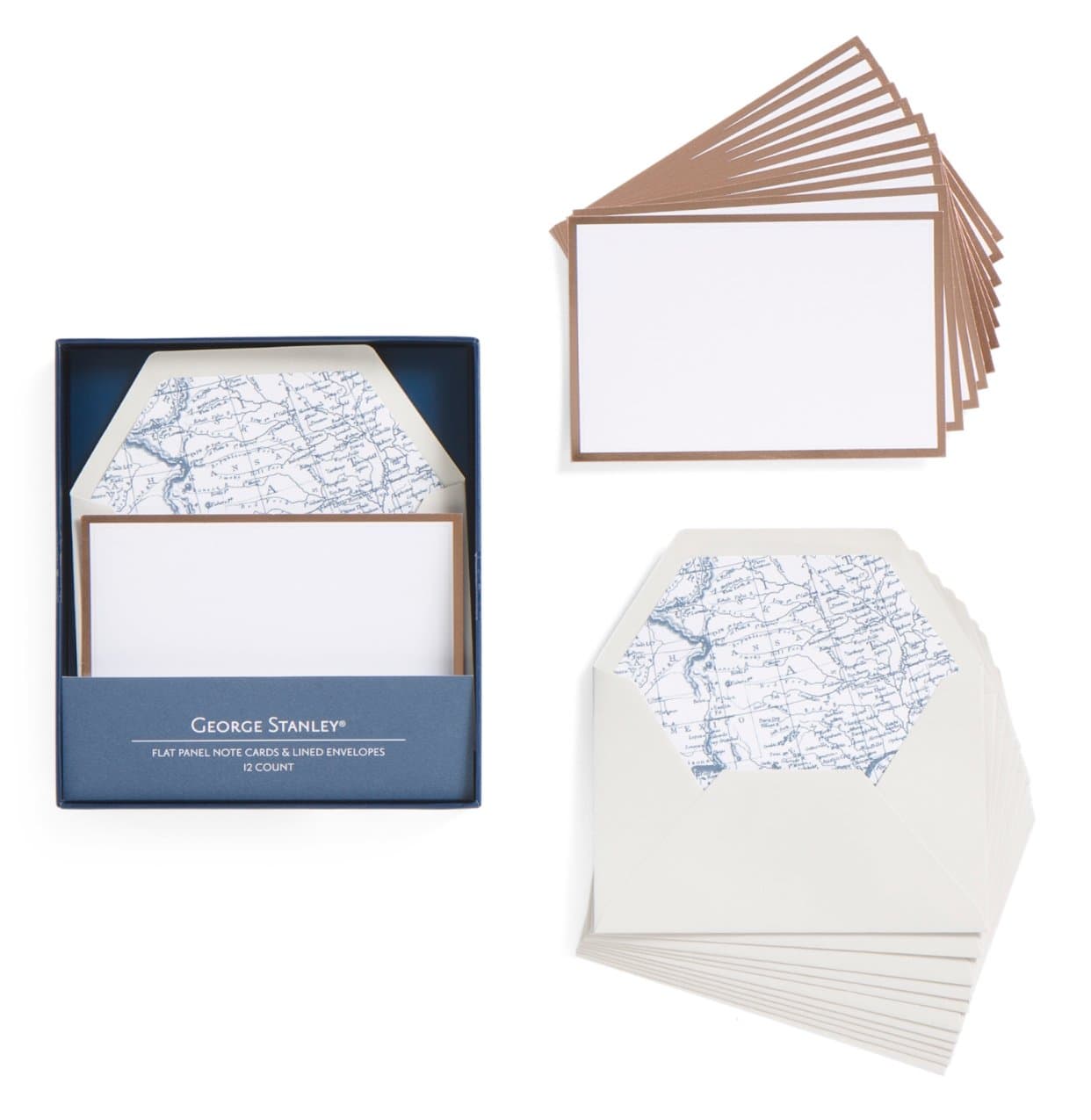 George Stanley Map Lined Envelope Boxed Note Card Set, 12 ct