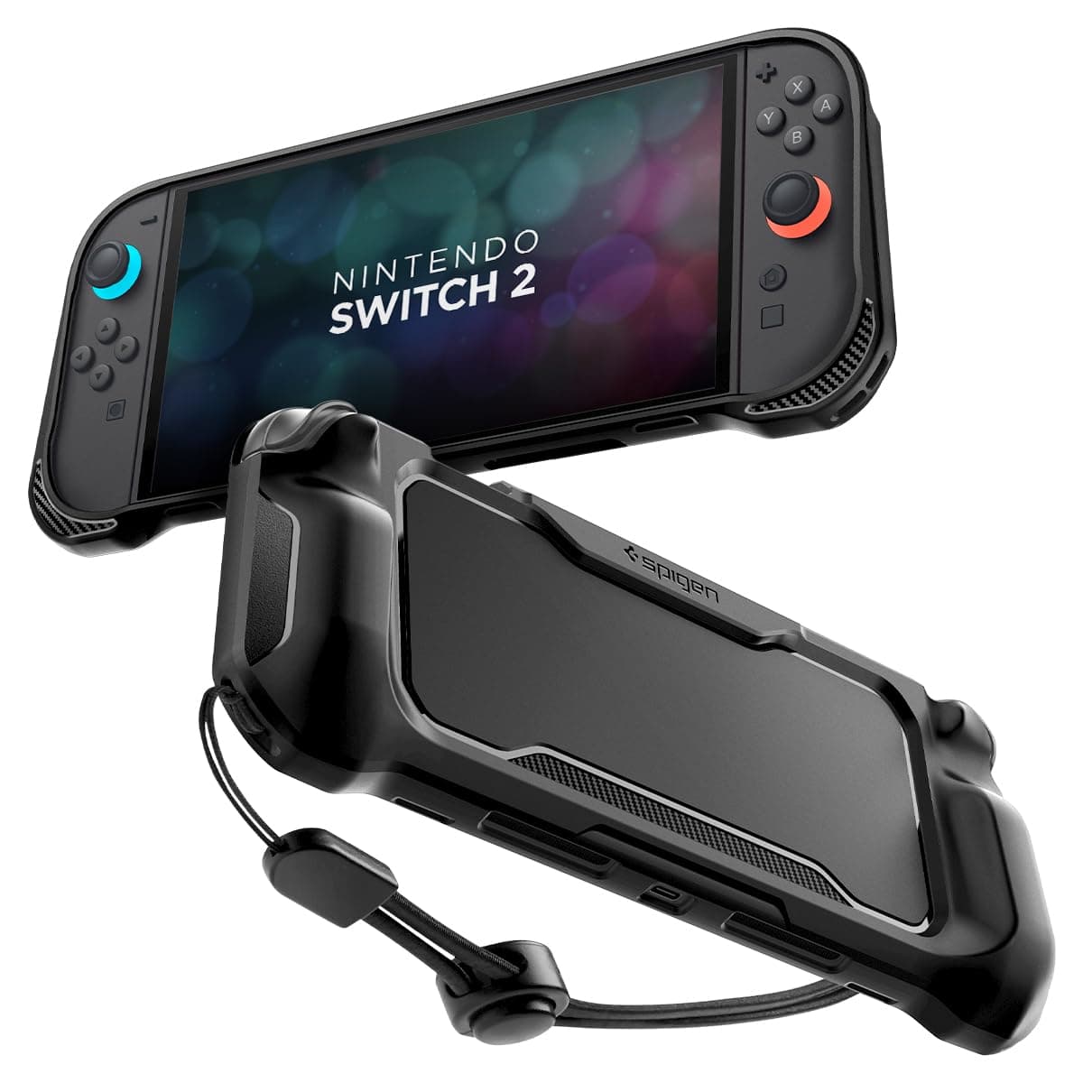 Spigen Rugged Armor for Switch 2 (2025) Case with Ergonomic Grip and Strap (Not Compatible with Switch Dock) - Matte Black