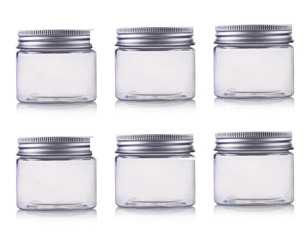 150ml / 5Oz Jars PET Plastic Empty Cosmetic Containers Jars Cases with Silver Aluminum Lid Cream Lotion Box Ointments Bottle Food Bottle Makeup Pot Jar 6 Pack (5Oz/150ml)