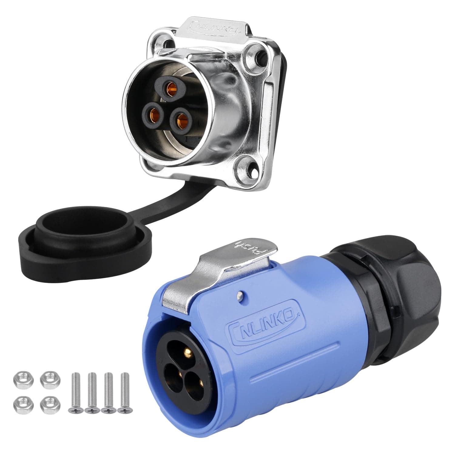 CNLINKOLP-20 3-Pin Waterproof Connector - Quick Plugging & Secure Screw-in Design, IP68 Aviation Connector, M20 Flange Socket with 4-Hole Panel (LP20 3 Pin)